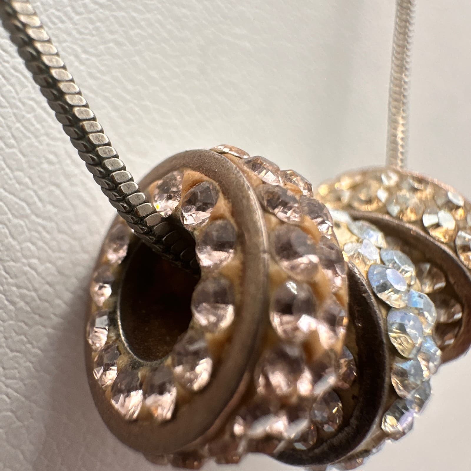 Vintage Y2K Rhinestone Slide Roller Charm Necklace Silver Tone Snake Chain - Thumbnail 5