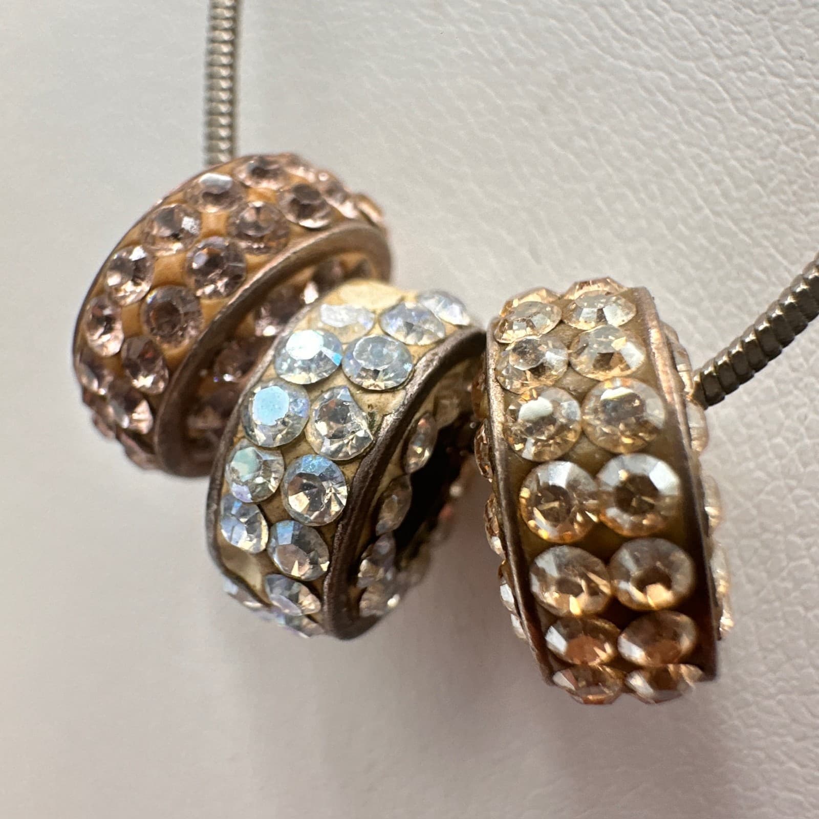 Vintage Y2K Rhinestone Slide Roller Charm Necklace Silver Tone Snake Chain - Thumbnail 7