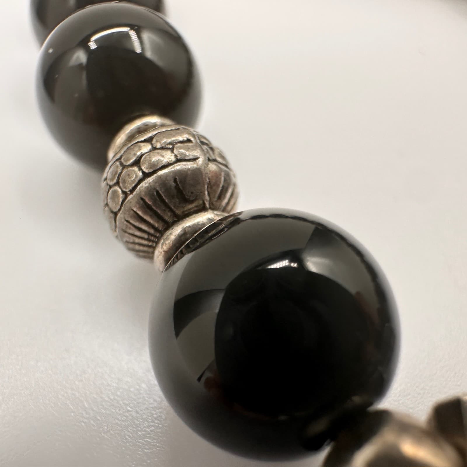 Vintage 90s St Benedict Black Onyx Bead Bracelet Catholic Religious Cross - Thumbnail 6