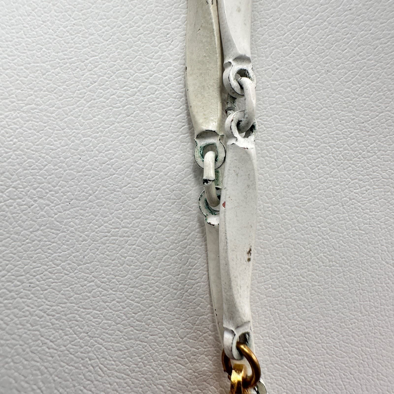 Vintage Two Tone Bar Link Fashion Necklace Gold Tone White Long Layer Jewelry - Thumbnail 4