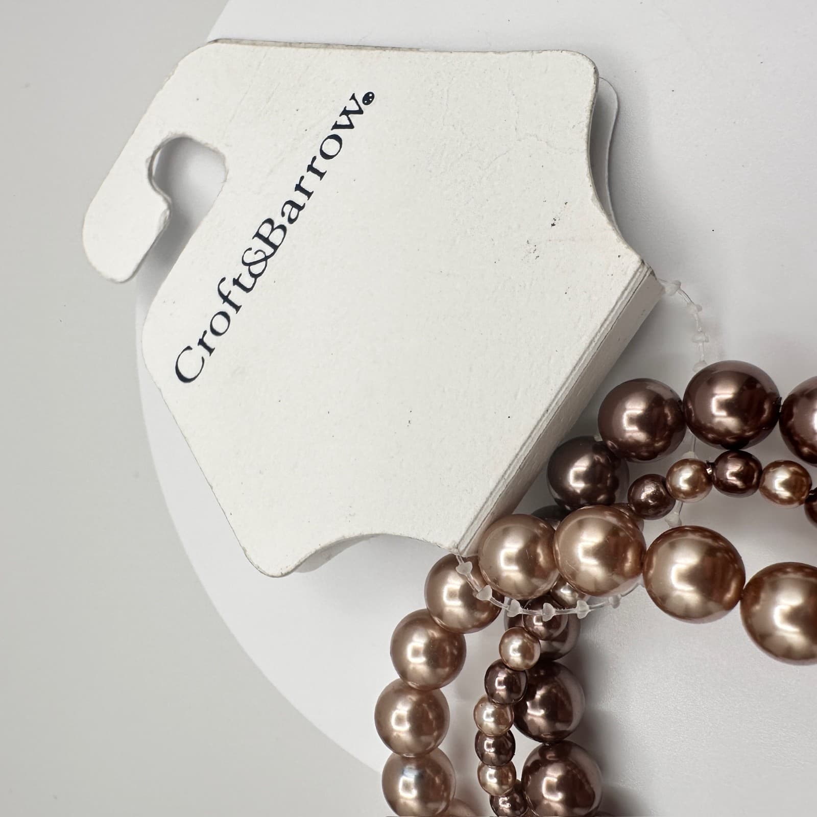 Vintage 90s Croft &Barrow Multi-Strand Bronze Tone Pearl Stretch Bracelet Ribbon - Thumbnail 11