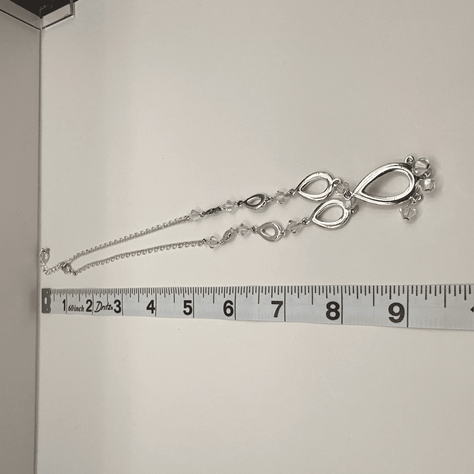 Vintage Y2K Silver Tone Rhinestone Teardrop Necklace AB Crystal Dangle Jewelry - Thumbnail 15