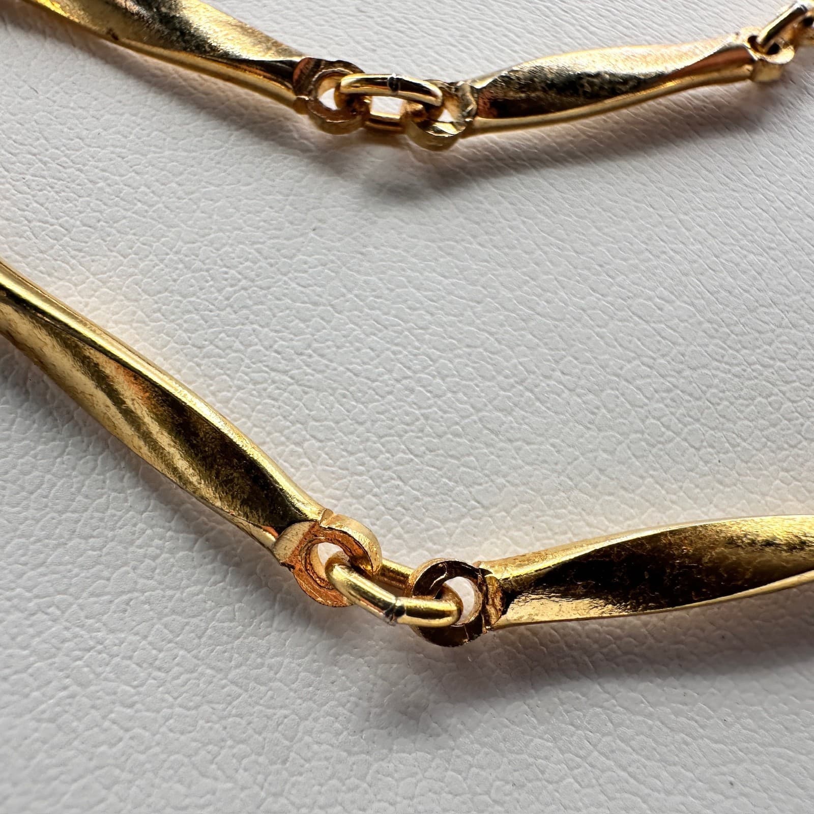 Vintage Two Tone Bar Link Fashion Necklace Gold Tone White Long Layer Jewelry - Thumbnail 8