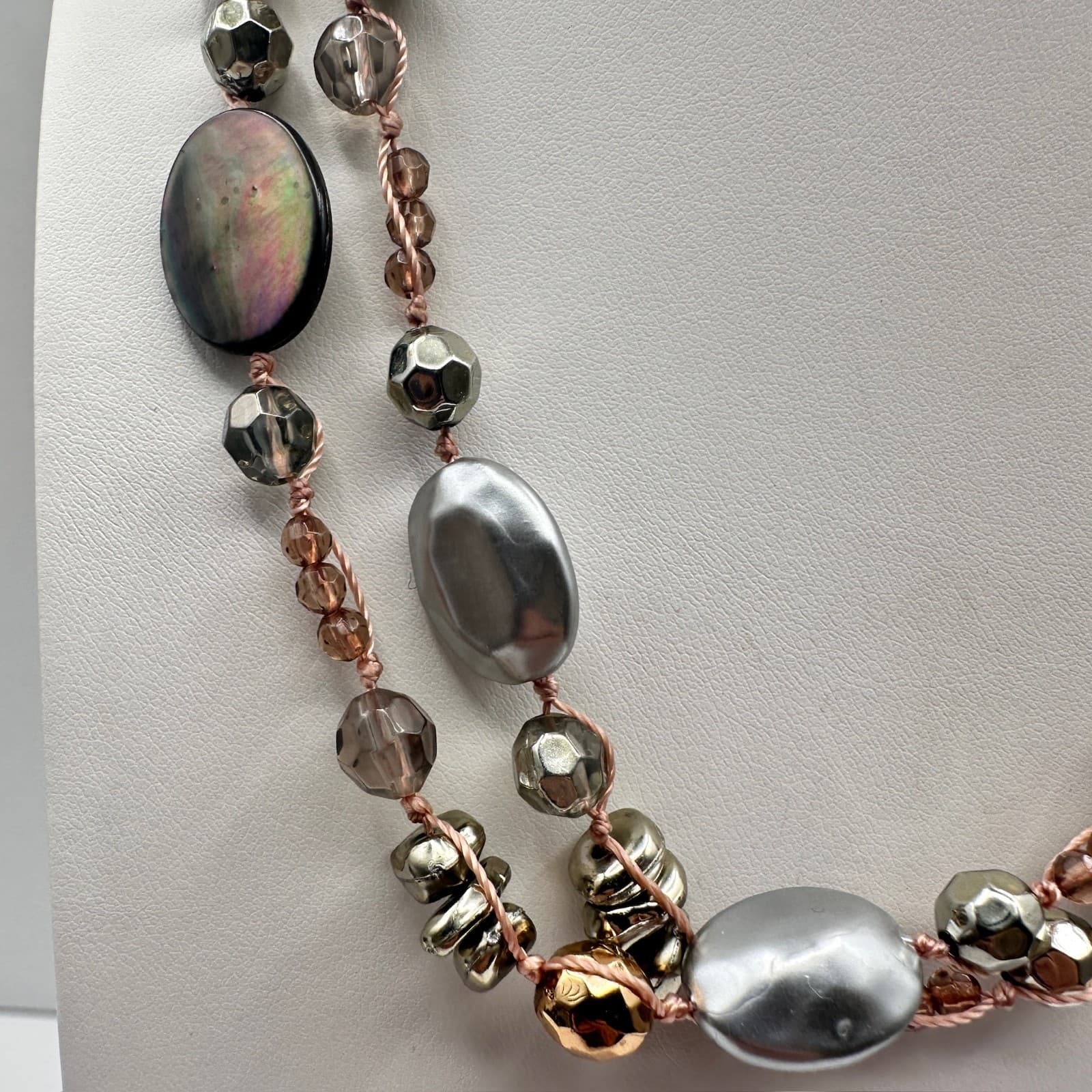 Vintage 90s Cookie Lee Multi-Strand Shell & Glass Bead Necklace Women's Jewelry - Thumbnail 2