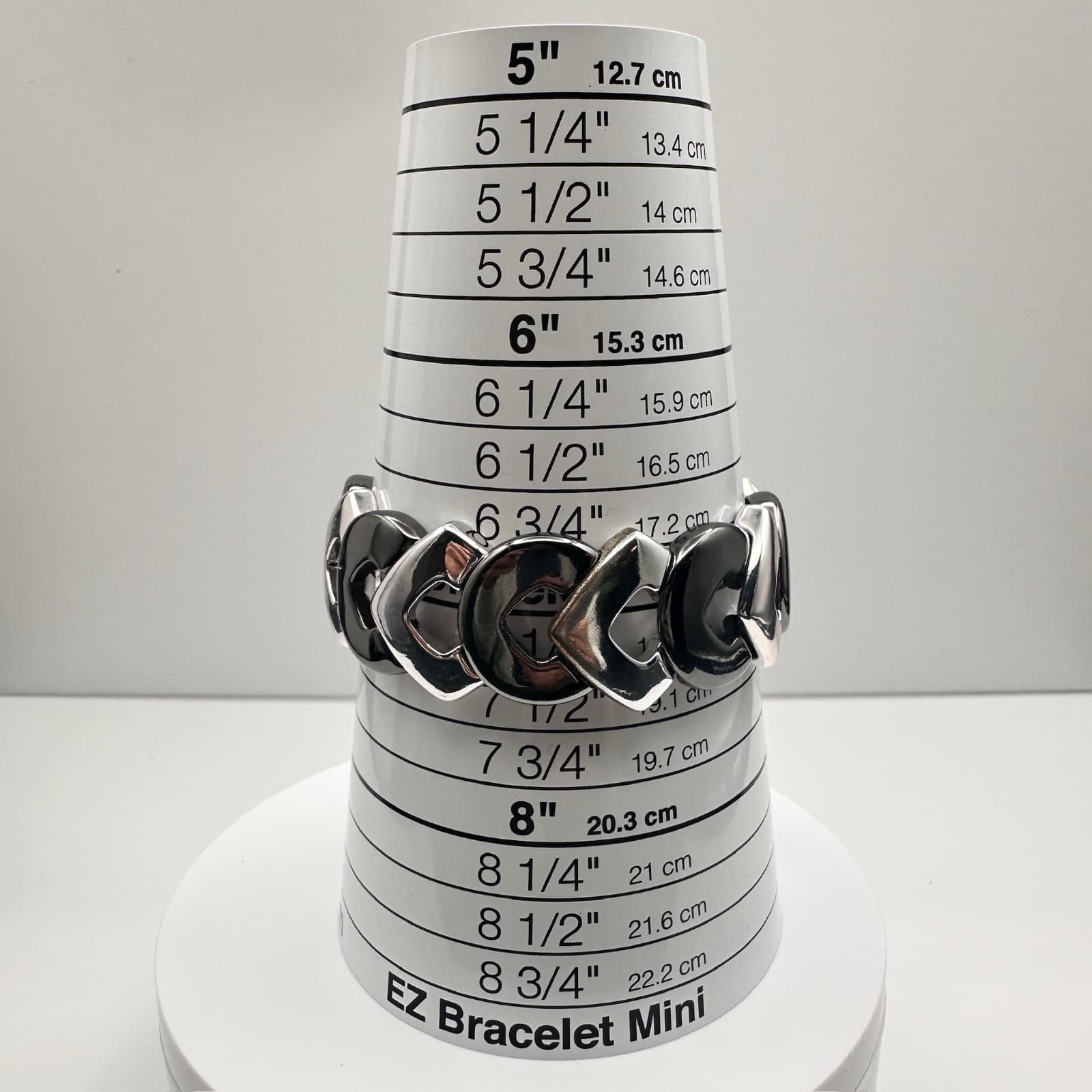 Vintage 90s Two Tone Silver Gunmetal Curb Link Stretch Bracelet Women's Jewelry - Thumbnail 11