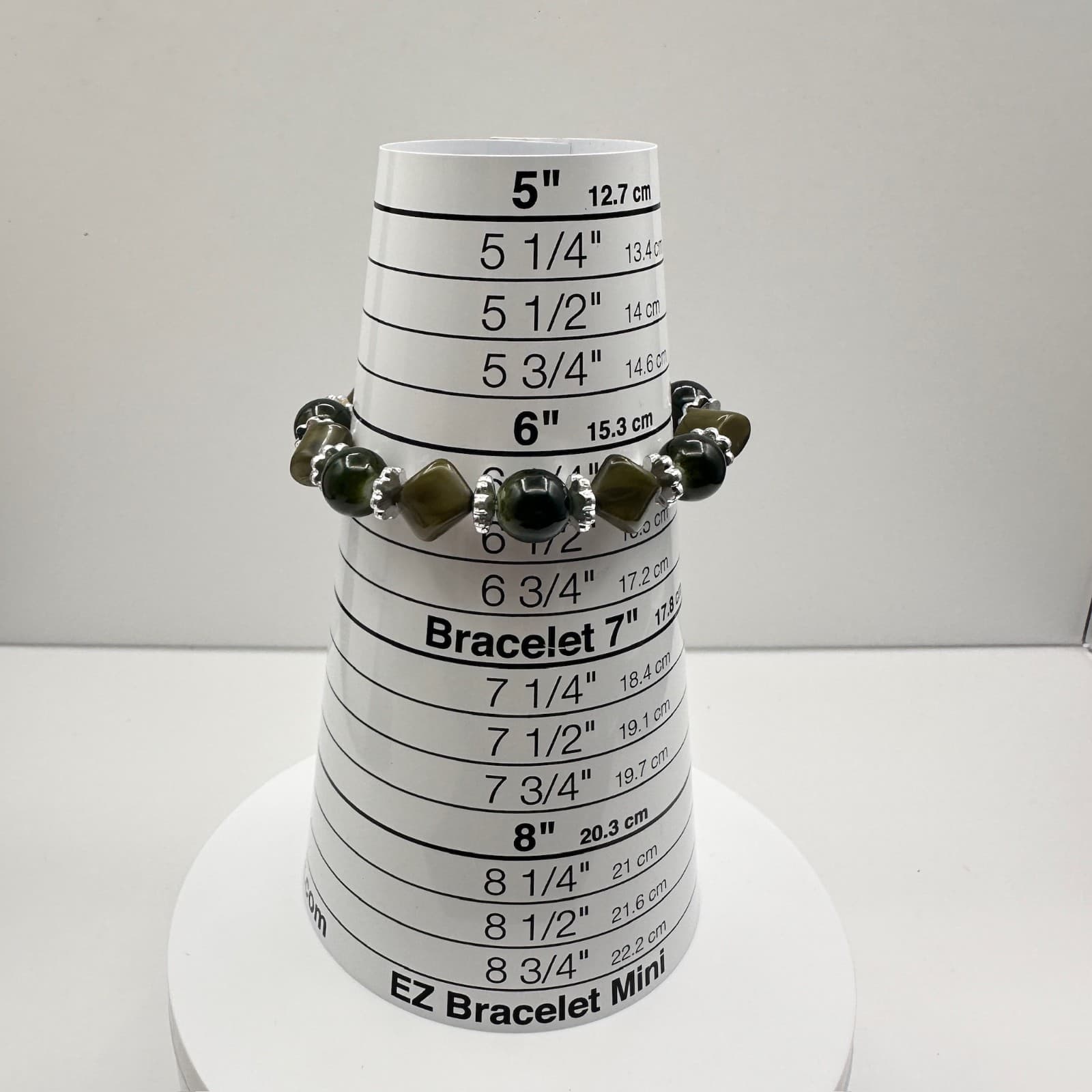 Vintage 90s Green Jade Stone Beaded Stretch Bracelet Silver Tone Boho Jewelry - Thumbnail 10