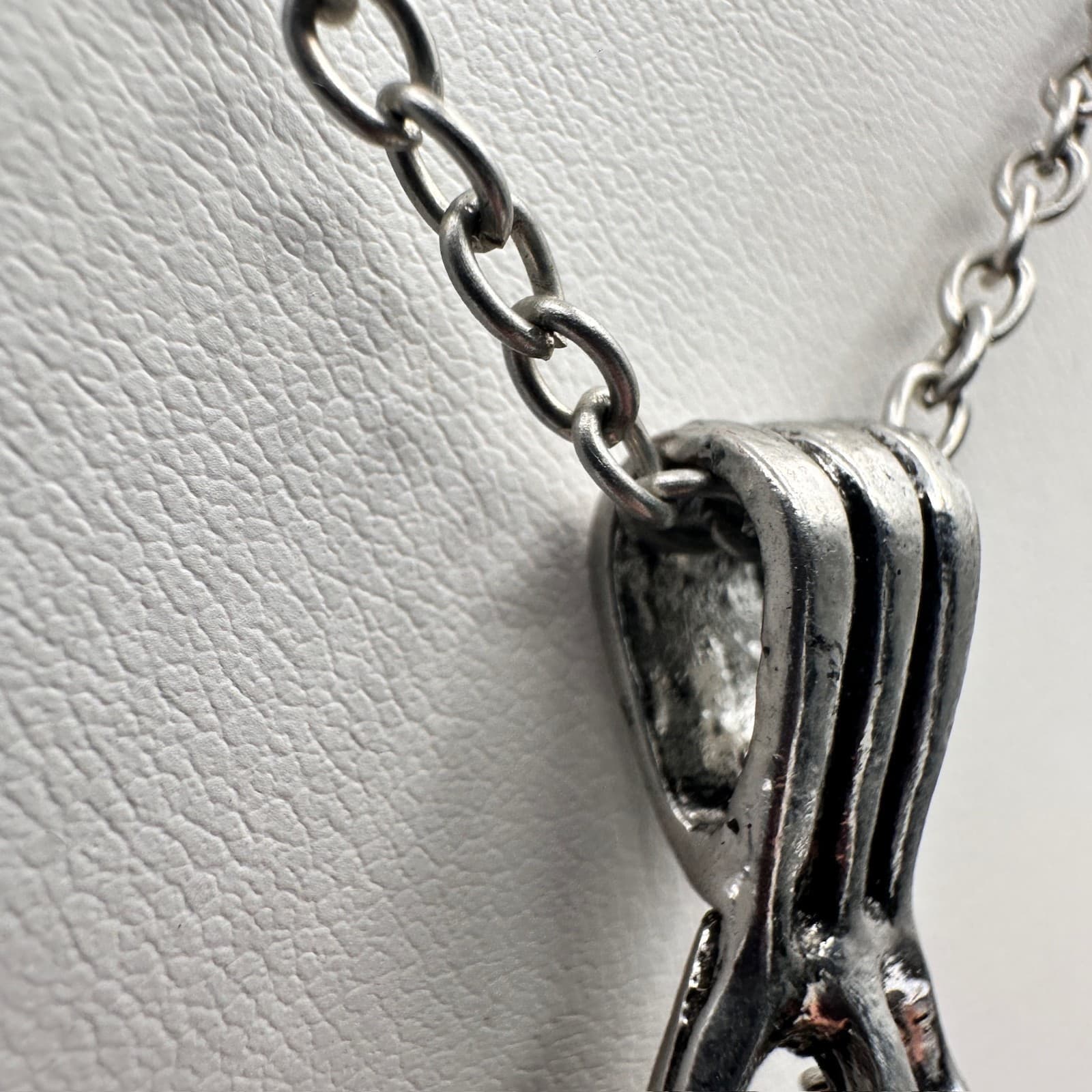 Vintage 80s Silver Tone Filigree Teardrop Heart Pendant Necklace Lobster Jewelry - Thumbnail 9