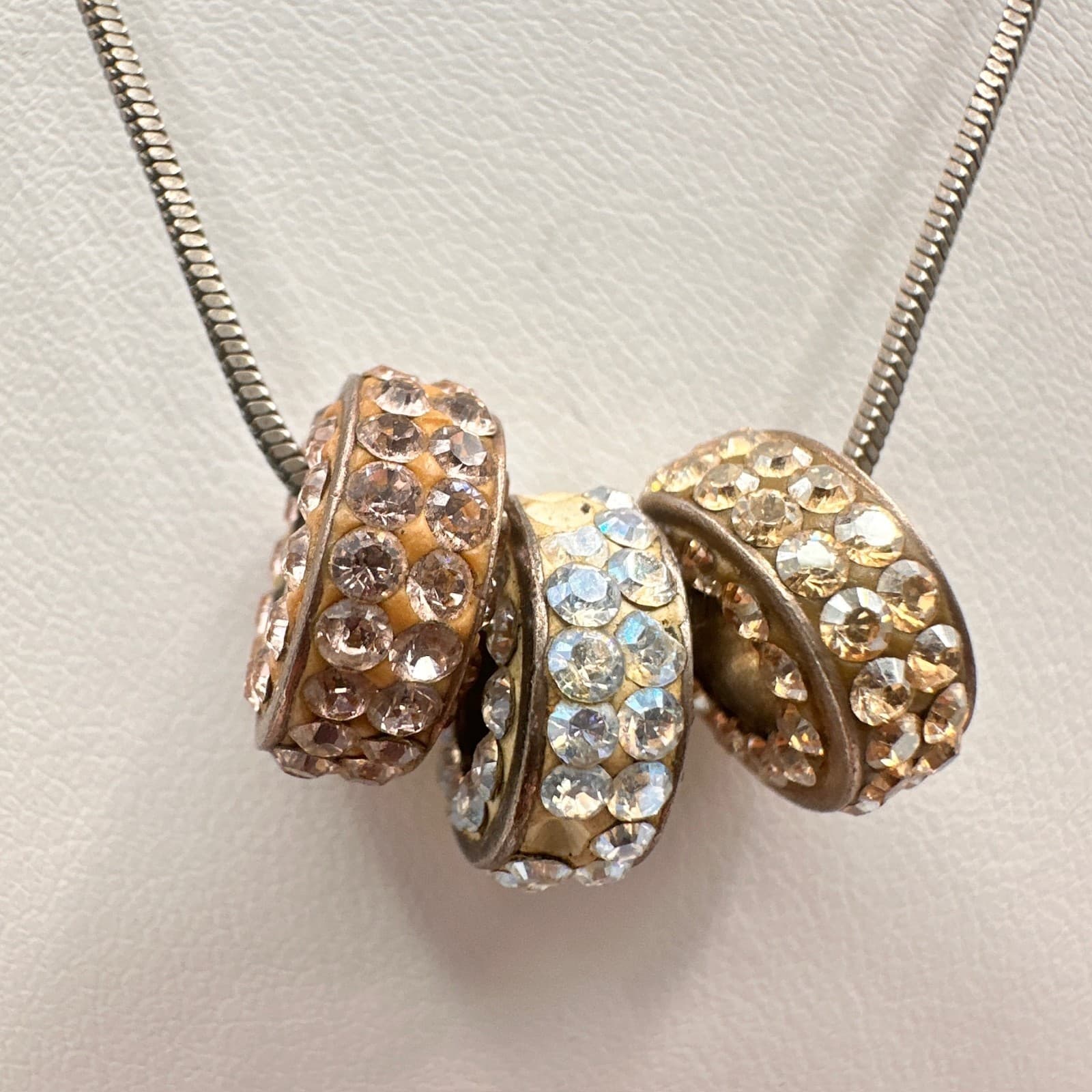 Vintage Y2K Rhinestone Slide Roller Charm Necklace Silver Tone Snake Chain - Thumbnail 3