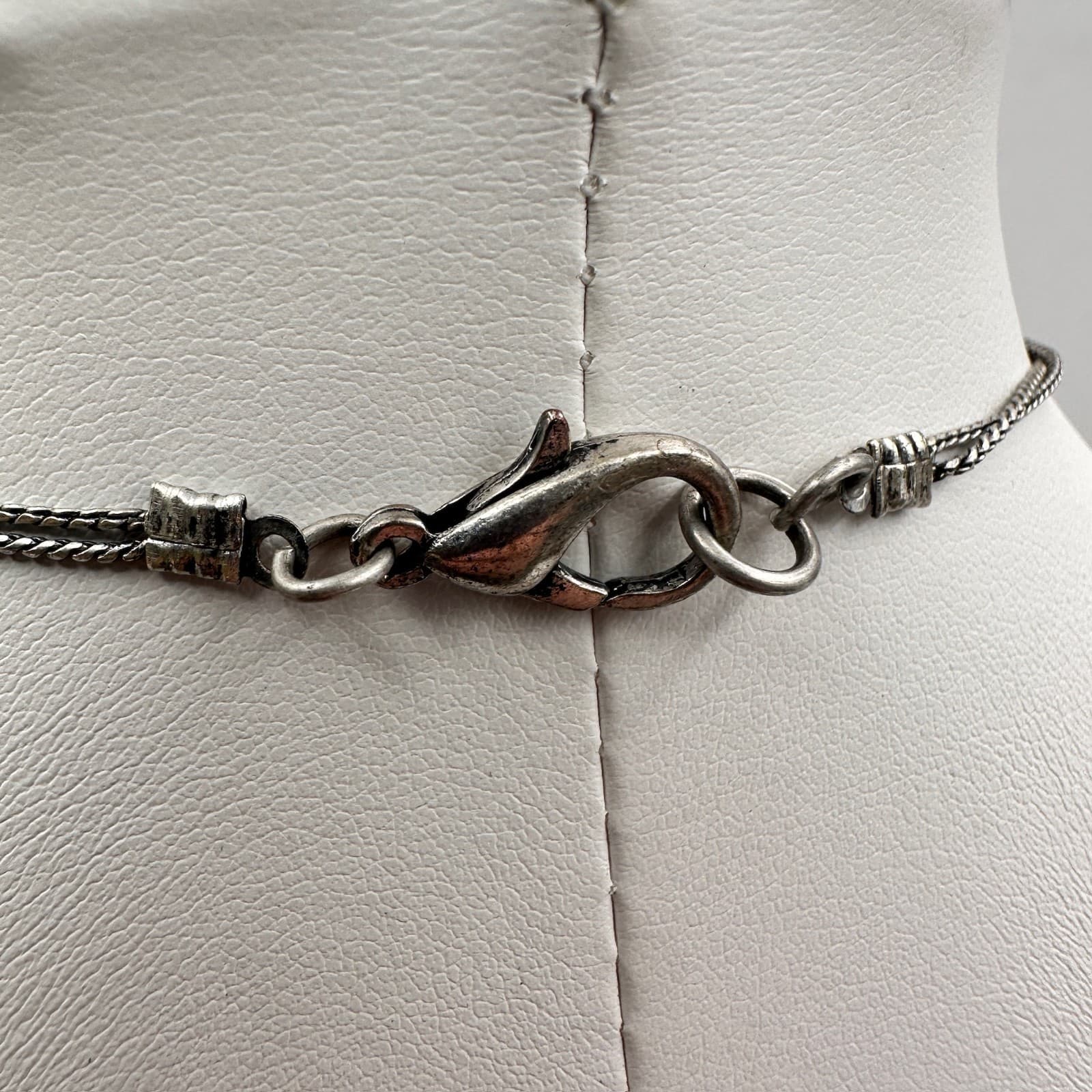 Vintage 80s Fashion Jewelry Layered Iridescent Shell Bead Necklace Silver Tone - Thumbnail 11