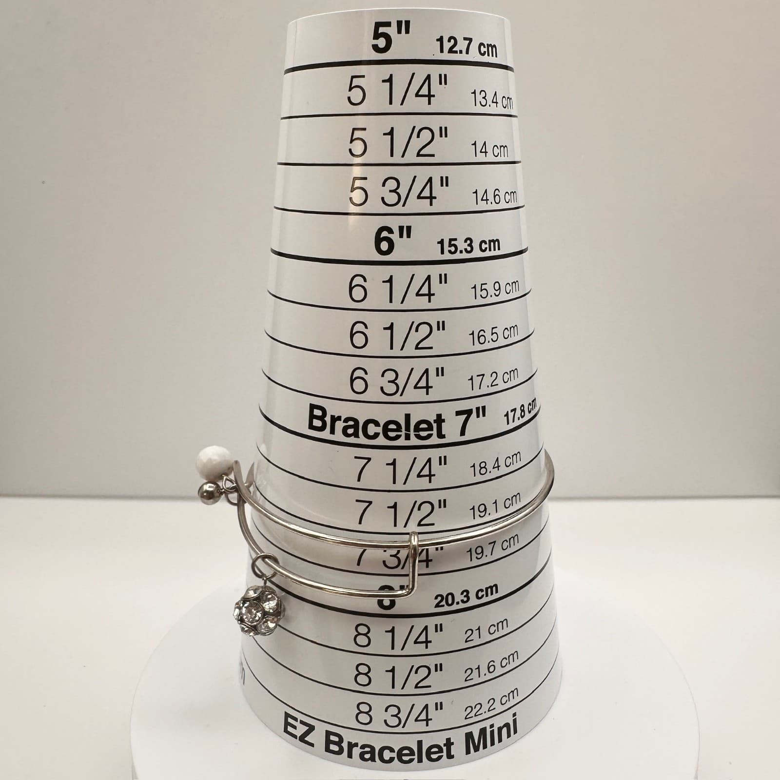 Vintage Y2K Silver Tone Expandable Bangle Rhinestone Ball White Bead Charms - Thumbnail 11