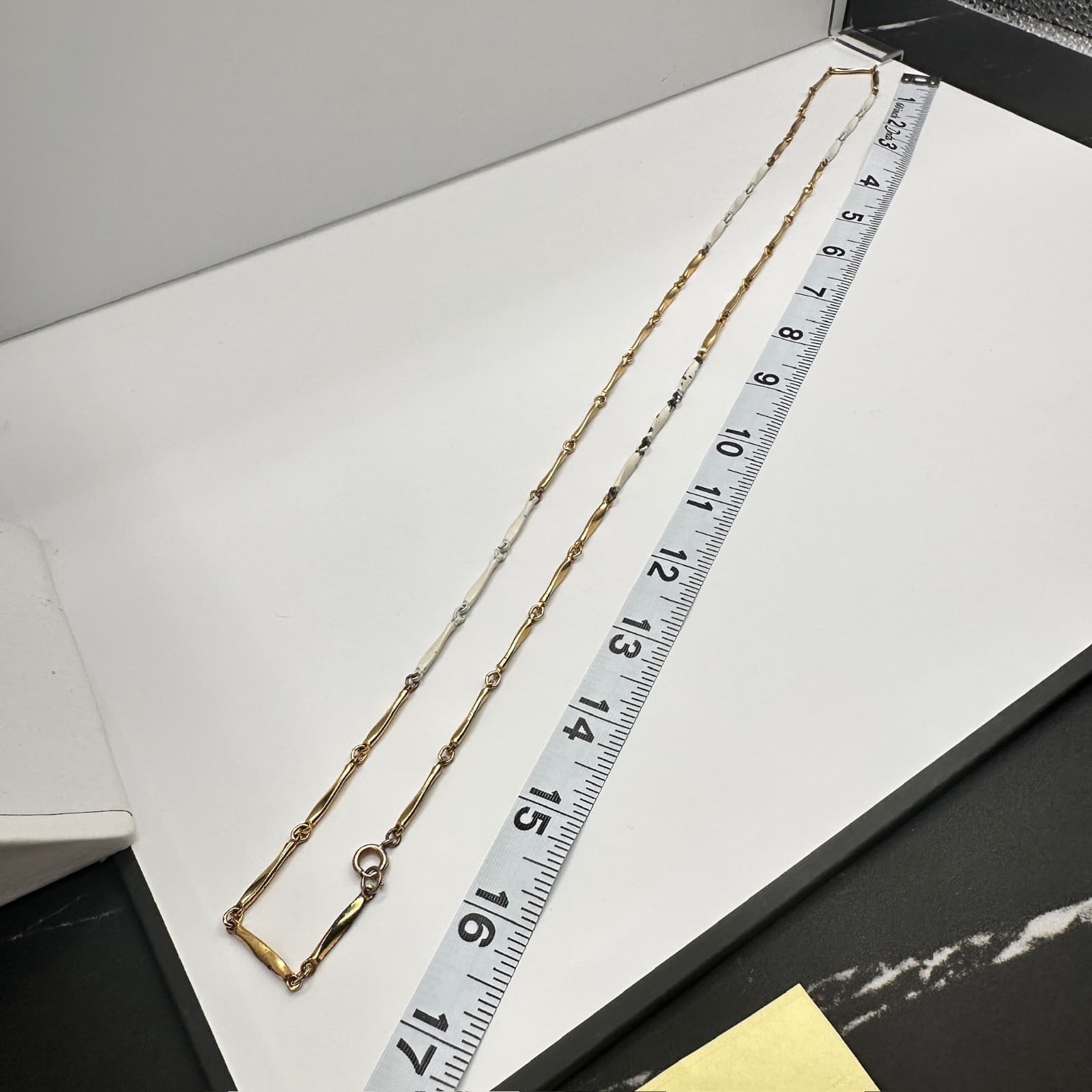 Vintage Two Tone Bar Link Fashion Necklace Gold Tone White Long Layer Jewelry - Thumbnail 10