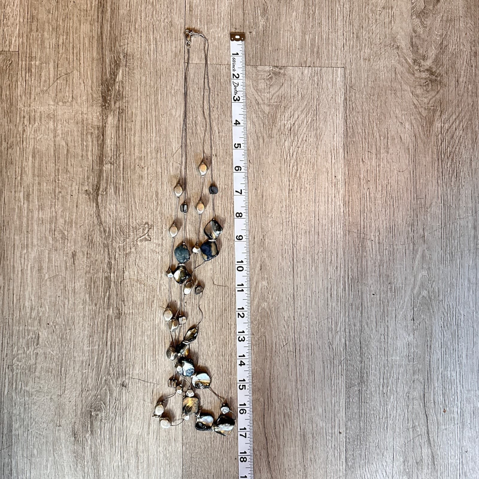 Vintage 80s Fashion Jewelry Layered Iridescent Shell Bead Necklace Silver Tone - Thumbnail 12