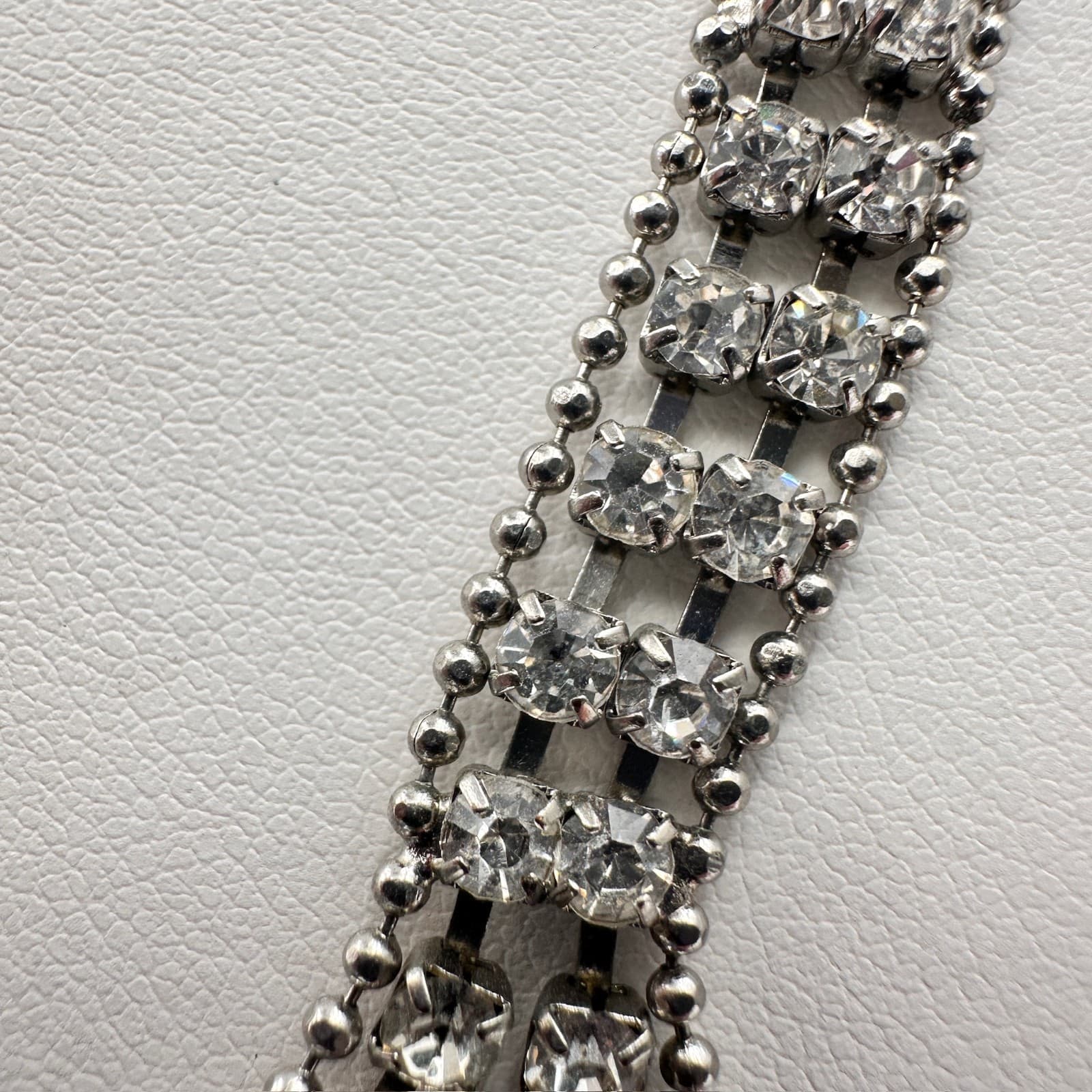 Vintage Rhinestone Statement Necklace Silver Tone Tassel Drop Fashion Jewelry - Thumbnail 10