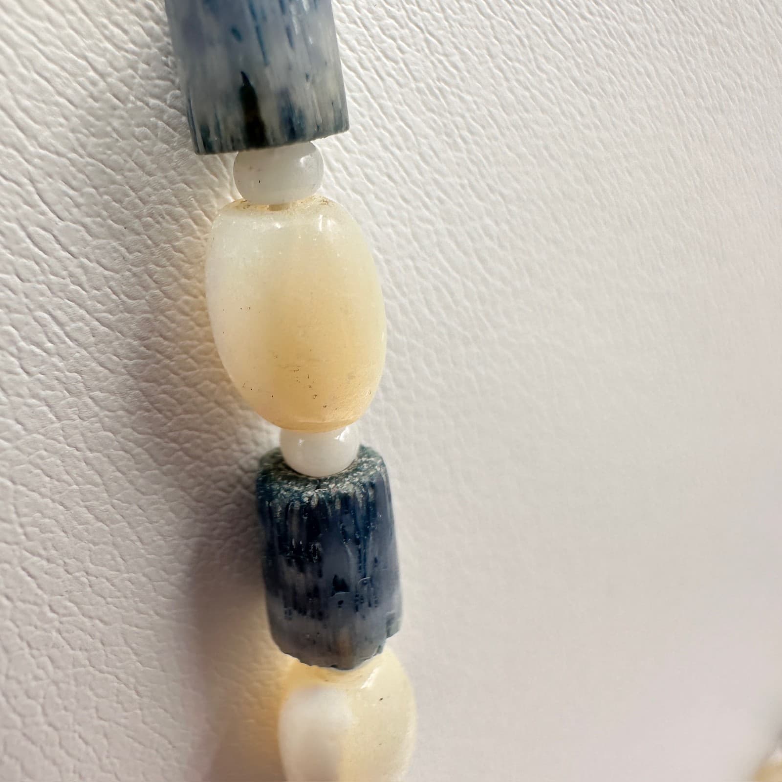 Vintage 80s Jewelry Blue & Cream Beaded Necklace Long Boho Fashion Retro - Thumbnail 10