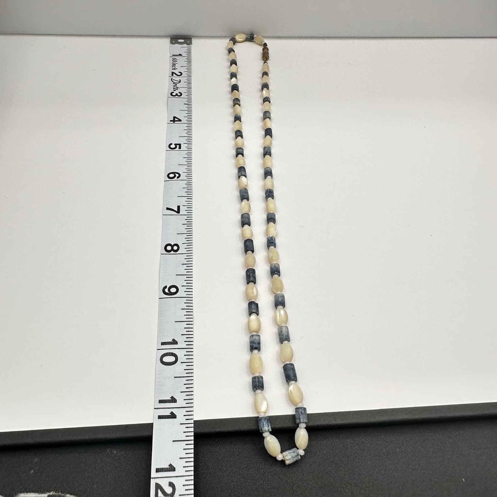 Vintage 80s Jewelry Blue & Cream Beaded Necklace Long Boho Fashion Retro - Thumbnail 12