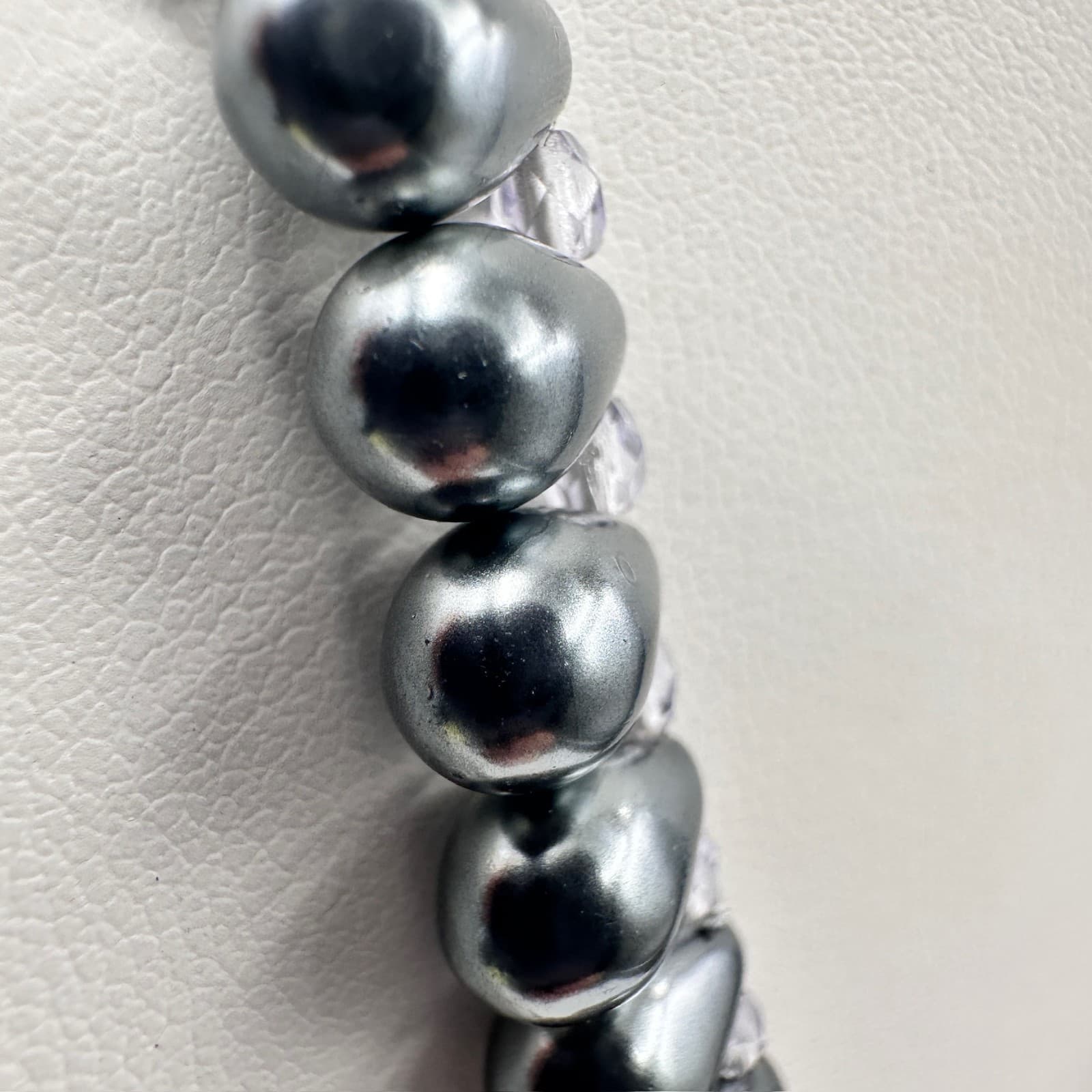 Vintage 80s 90s Elegant Silver Tone Teardrop Pearl-Style Beaded Necklace Jewelry - Thumbnail 8