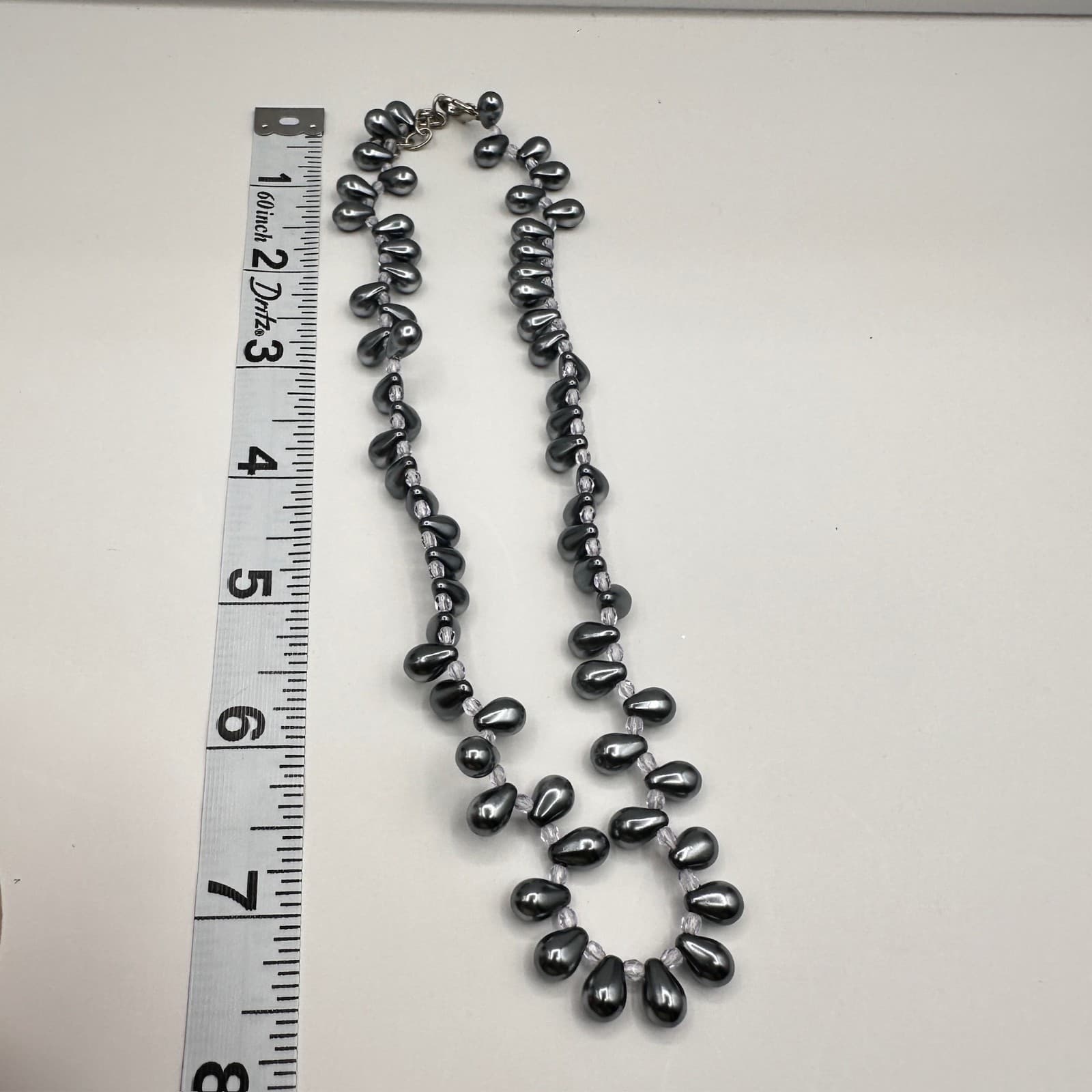 Vintage 80s 90s Elegant Silver Tone Teardrop Pearl-Style Beaded Necklace Jewelry - Thumbnail 12