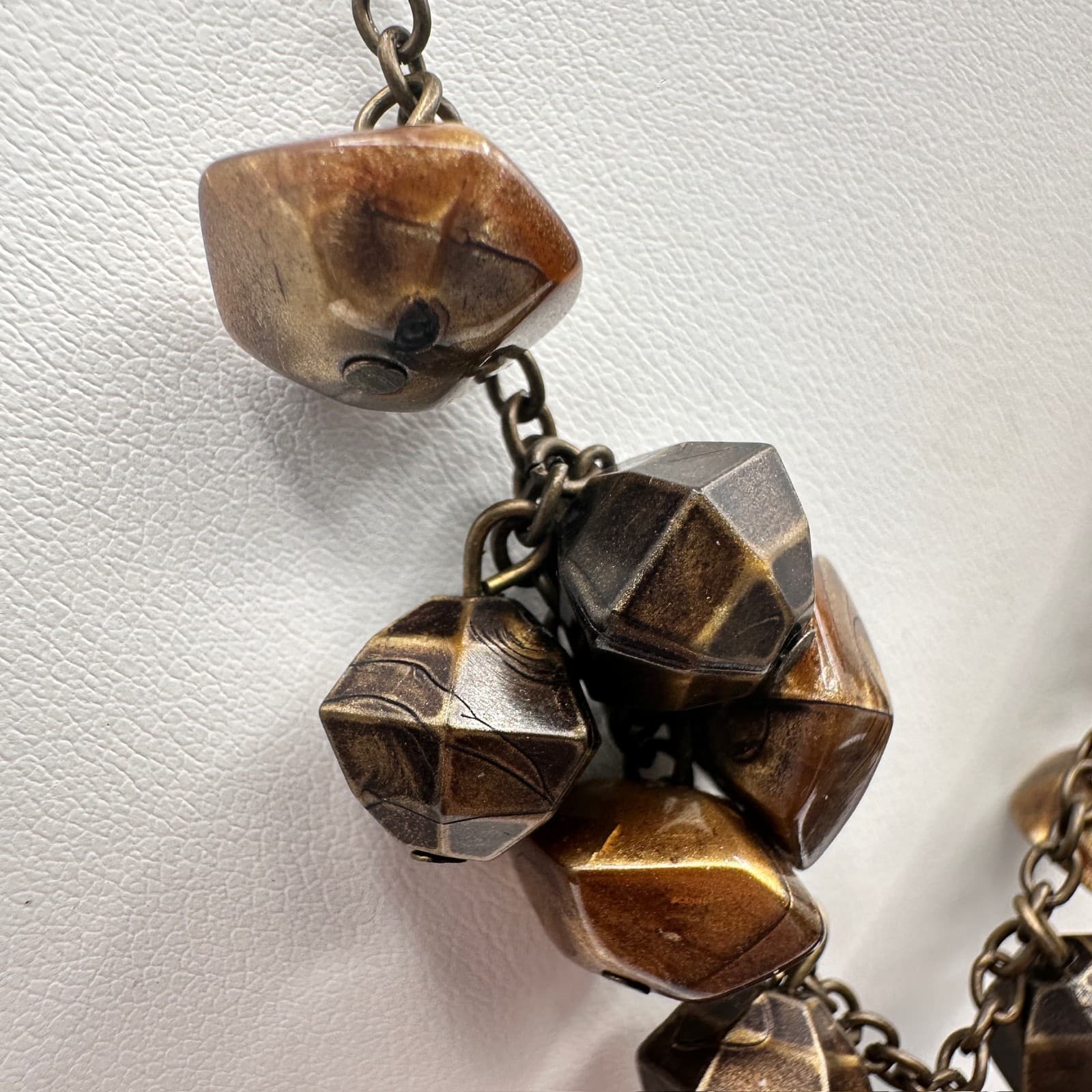 Vintage 80s Boho Statement Necklace Brown Beaded Pendant Chain Tassel Jewelry - Thumbnail 4