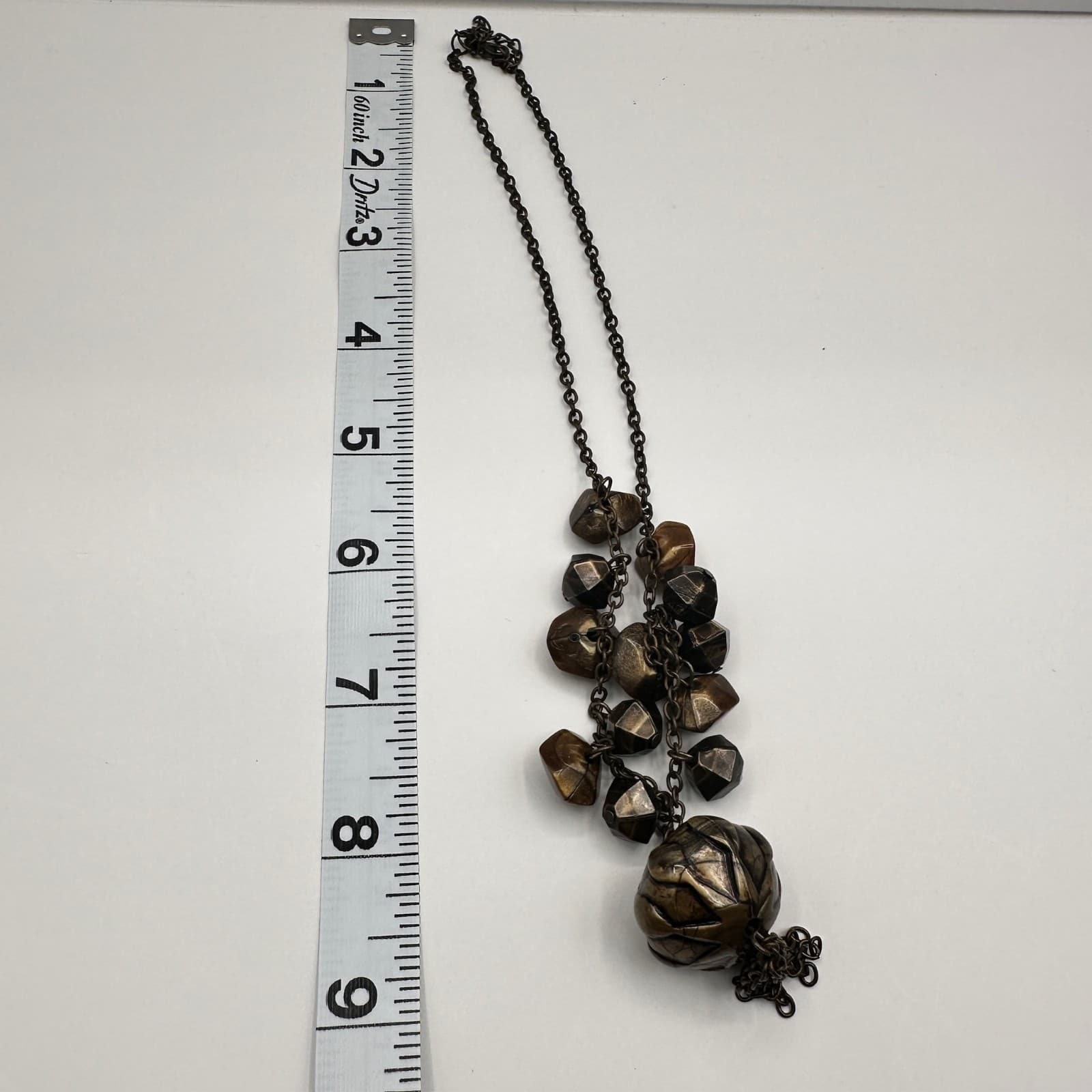 Vintage 80s Boho Statement Necklace Brown Beaded Pendant Chain Tassel Jewelry - Thumbnail 13