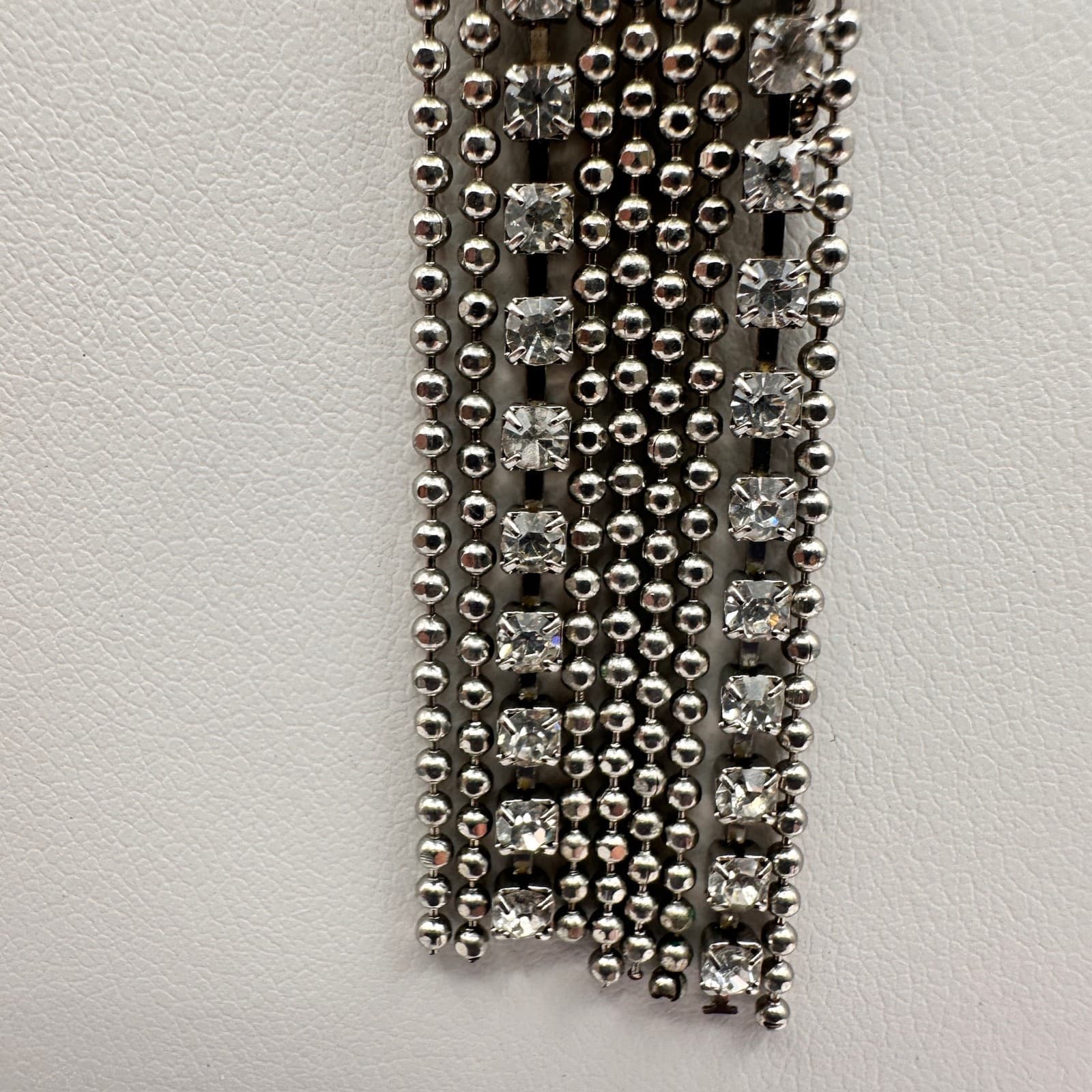 Vintage Rhinestone Statement Necklace Silver Tone Tassel Drop Fashion Jewelry - Thumbnail 9