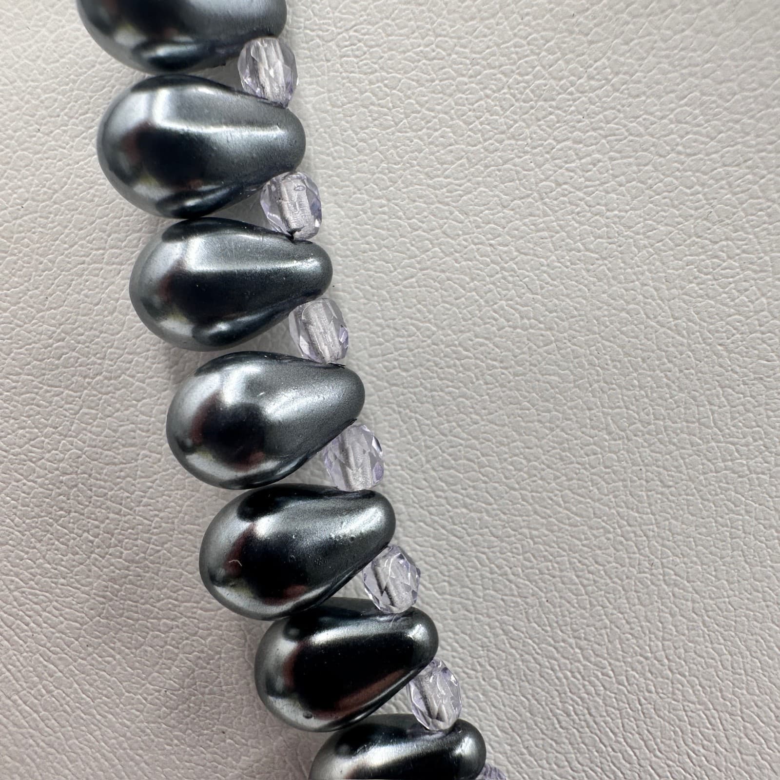 Vintage 80s 90s Elegant Silver Tone Teardrop Pearl-Style Beaded Necklace Jewelry - Thumbnail 5