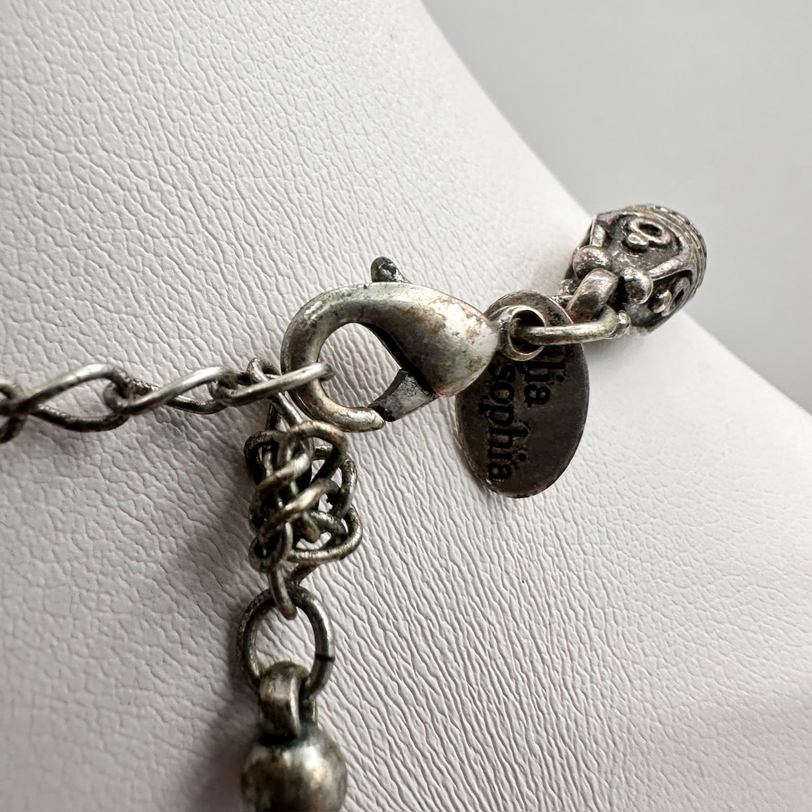 Vintage Lia Sophia Round Medallion Pendant Necklace Silver Tone Jewelry Crystal - Thumbnail 10