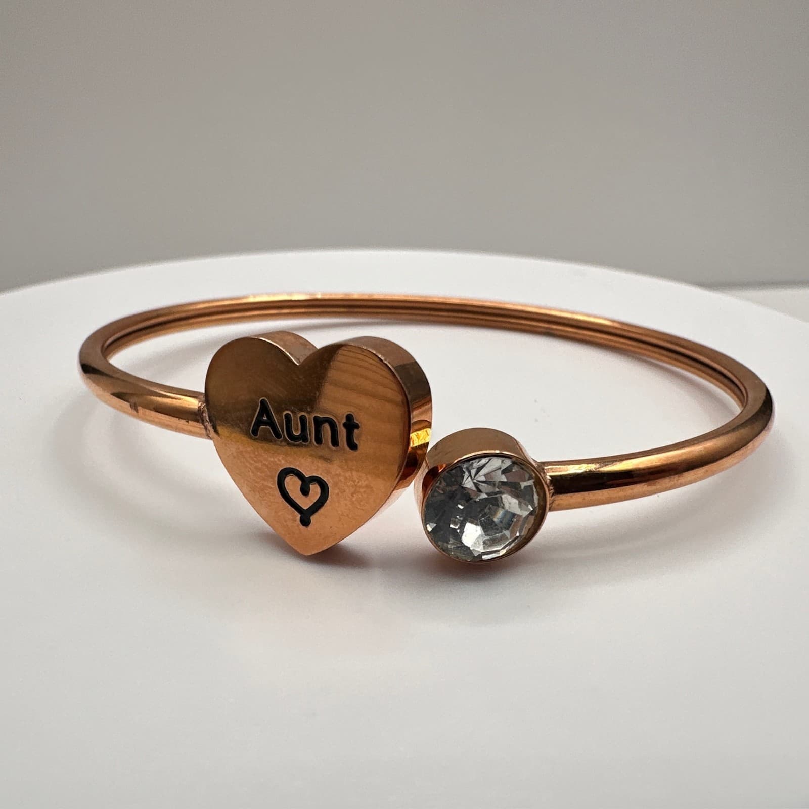 Vintage 90s Gold Tone Aunt Heart Rhinestone Bypass Bangle Bracelet Fashion - Thumbnail 2