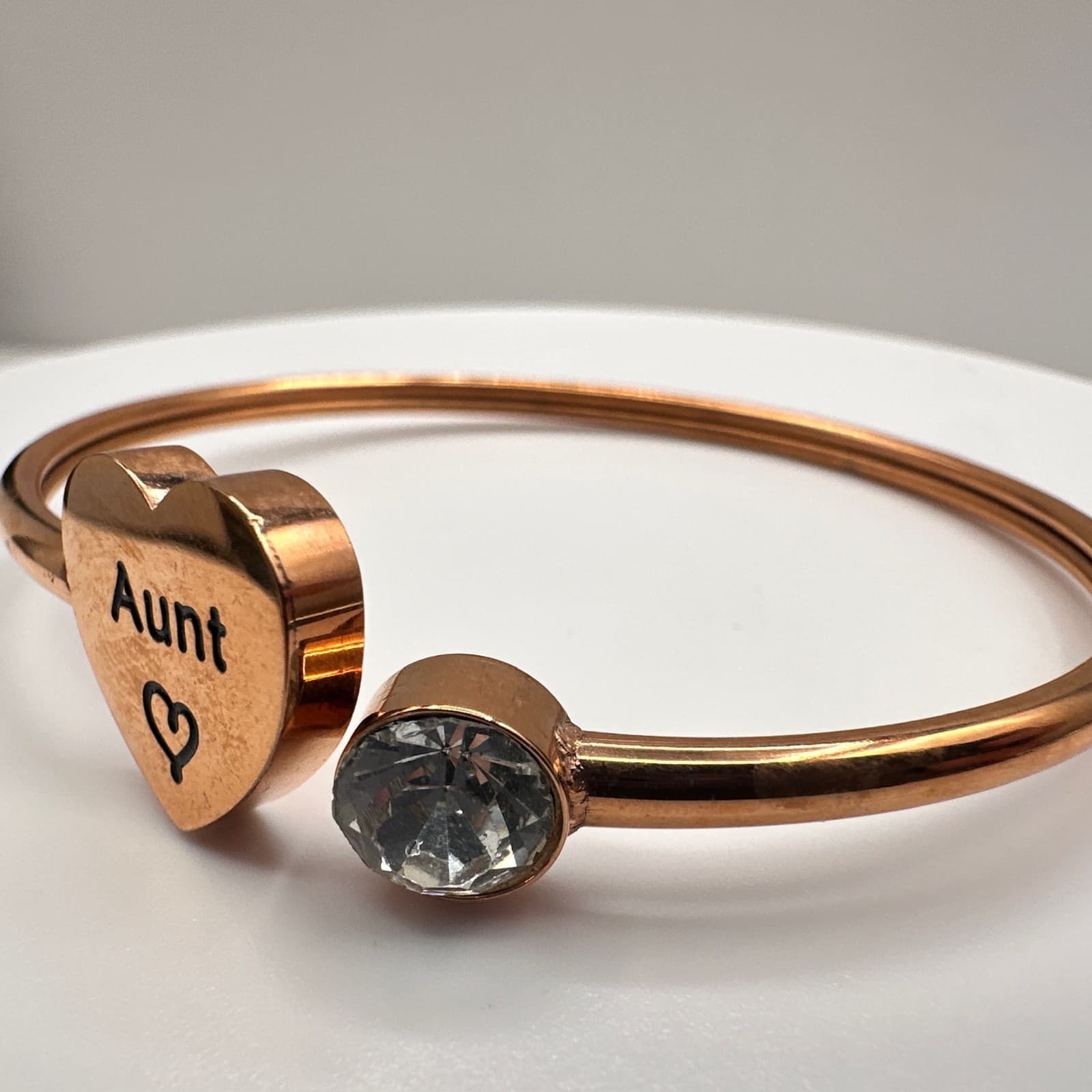 Vintage 90s Gold Tone Aunt Heart Rhinestone Bypass Bangle Bracelet Fashion - Thumbnail 5