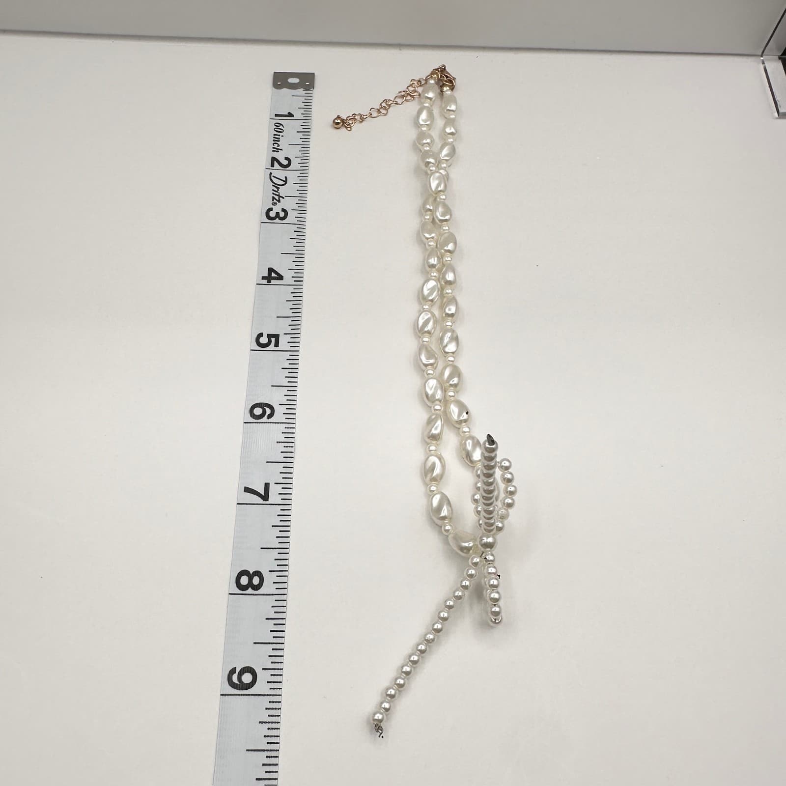 Vintage 80s 90s Pearl Beaded Necklace Bow Knot Pendant White Fashion Jewelry - Thumbnail 10