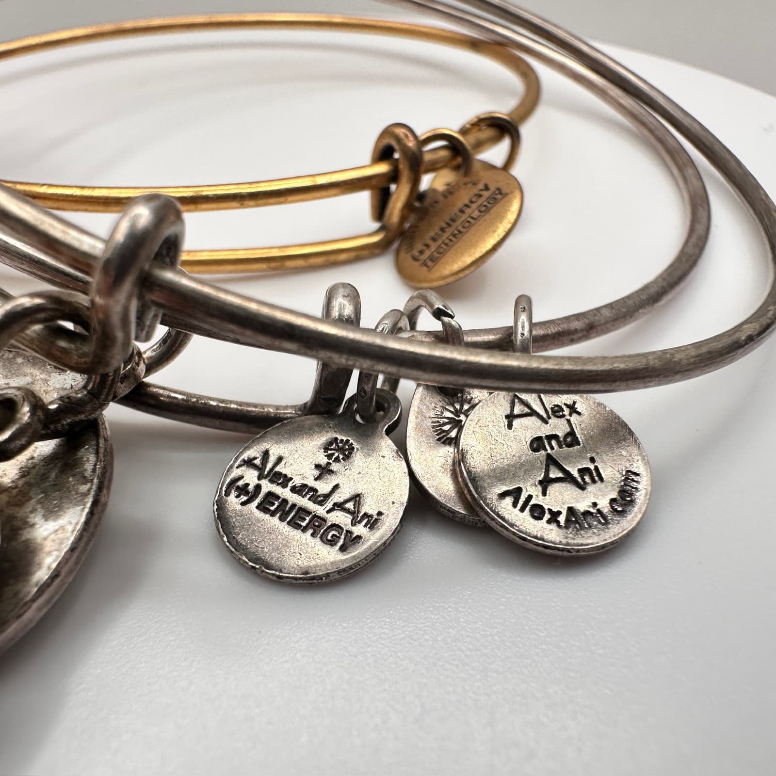 Vintage 90s Alex and Ani Bangle Bracelet Set Mom Peace of Mind Silver &Gold Tone - Thumbnail 4