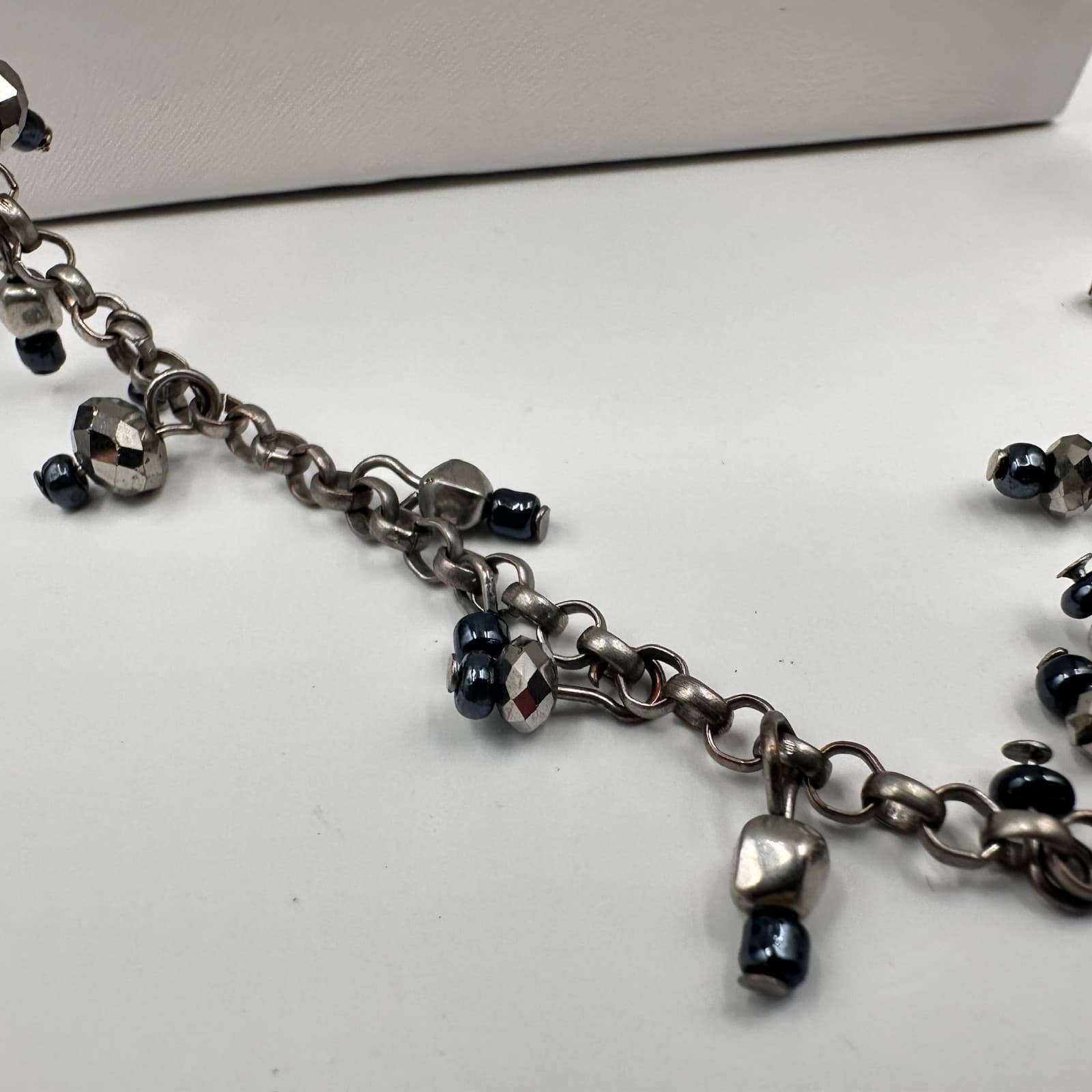 Vintage Jewelry Long Silver Tone Beaded Cluster Necklace Gray Crystal Fashion - Thumbnail 3