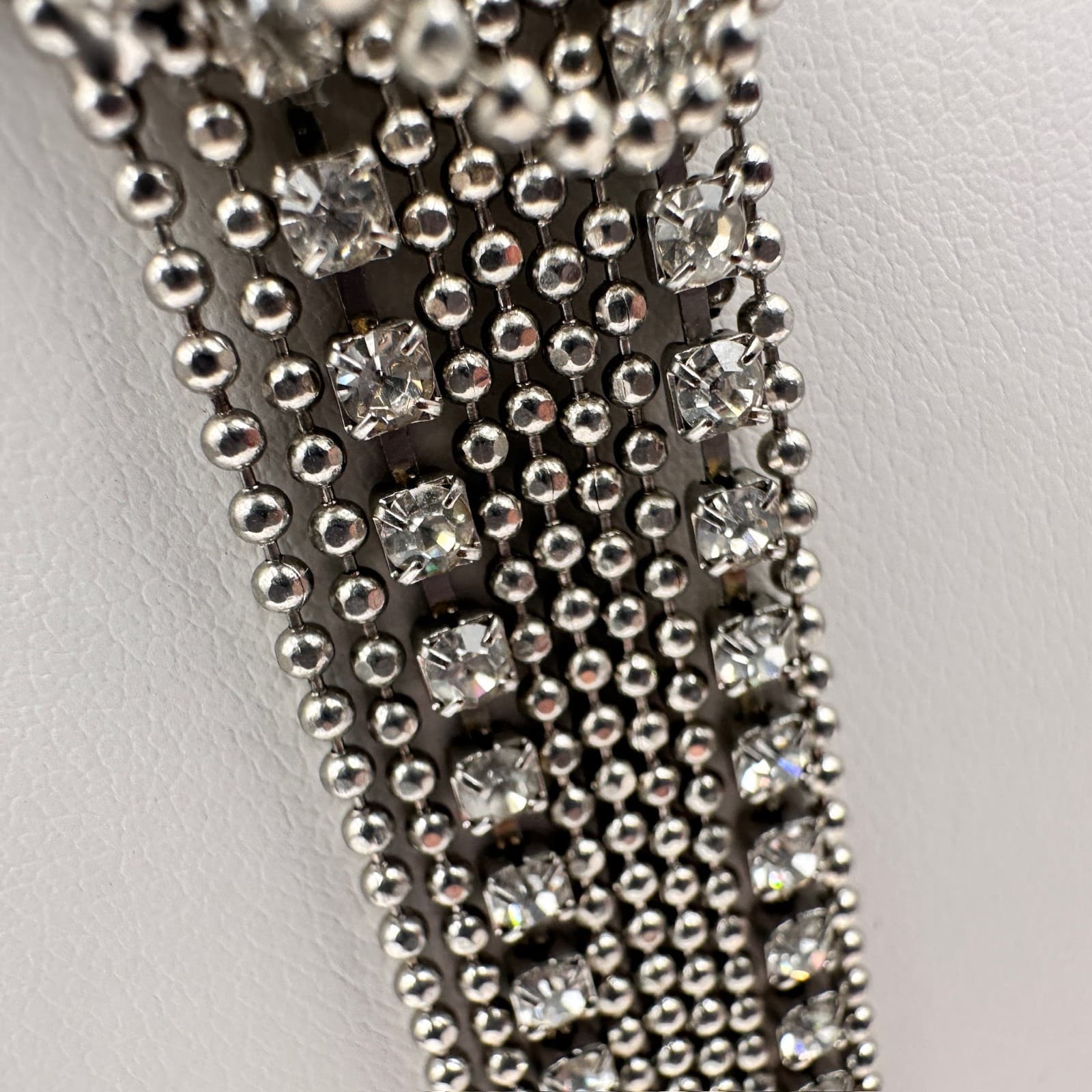 Vintage Rhinestone Statement Necklace Silver Tone Tassel Drop Fashion Jewelry - Thumbnail 8