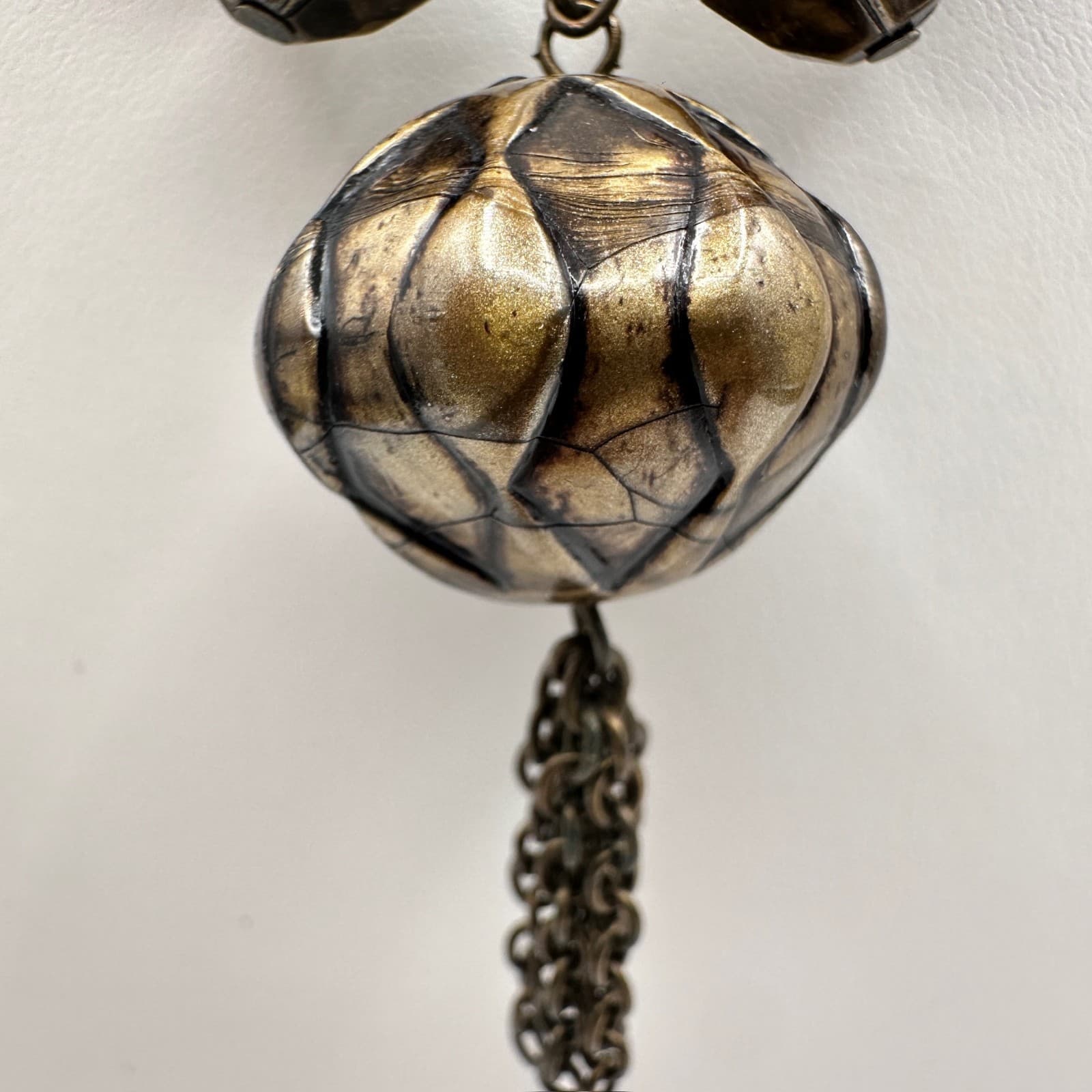 Vintage 80s Boho Statement Necklace Brown Beaded Pendant Chain Tassel Jewelry - Thumbnail 11