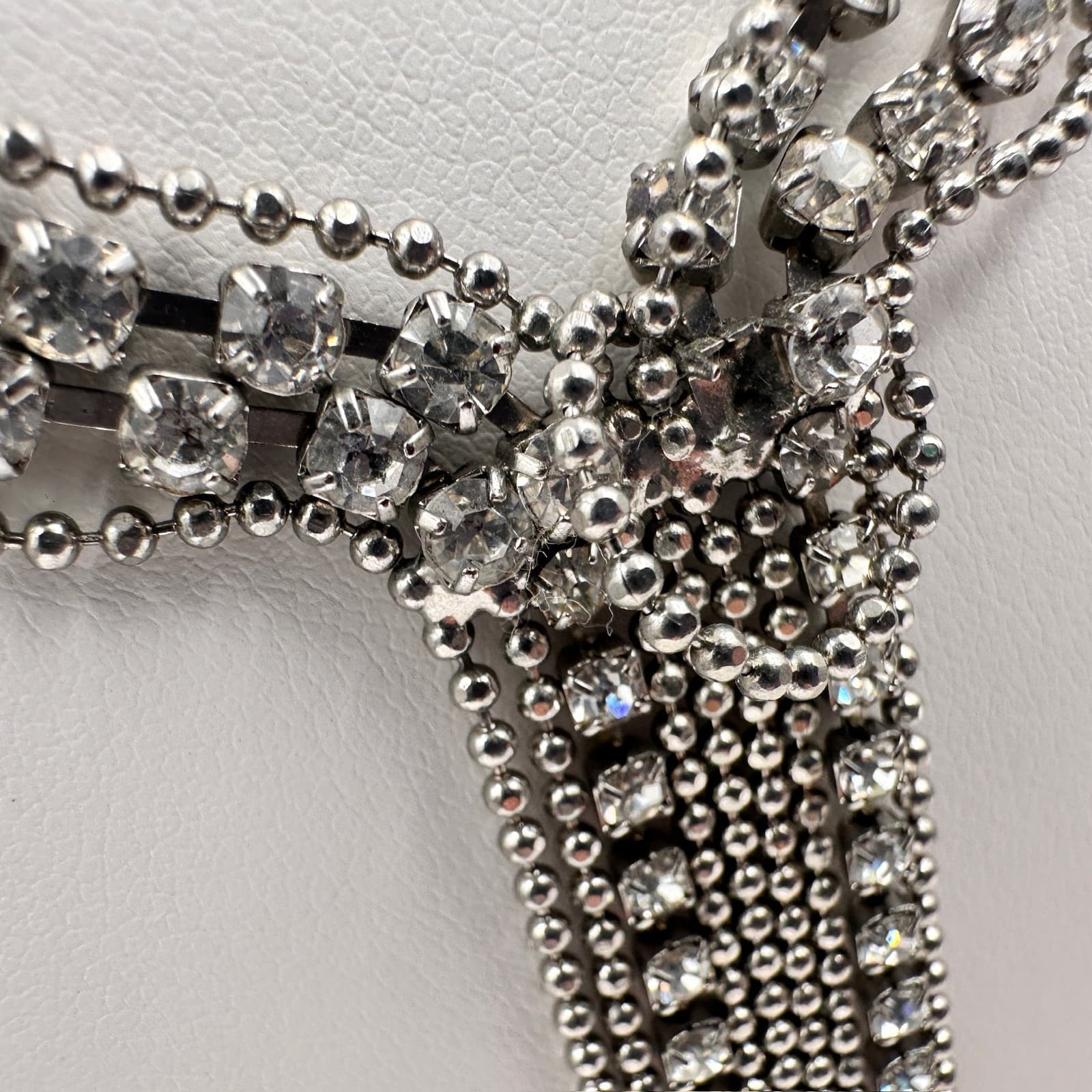 Vintage Rhinestone Statement Necklace Silver Tone Tassel Drop Fashion Jewelry - Thumbnail 7