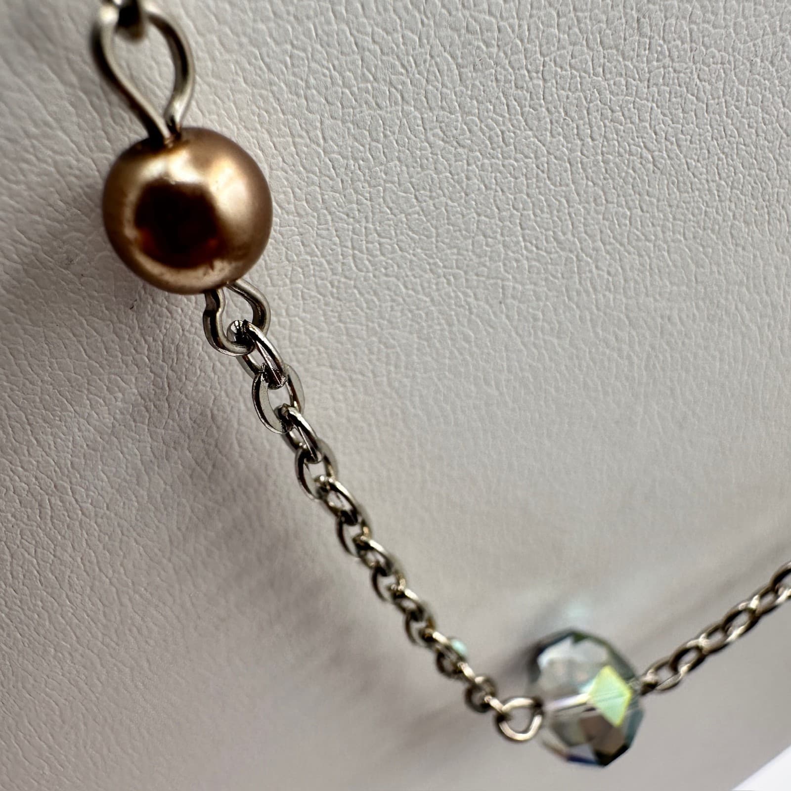 Vintage 90s Silver Tone Faux Pearl & Glass Station Necklace Boho Women's Jewelry - Thumbnail 9