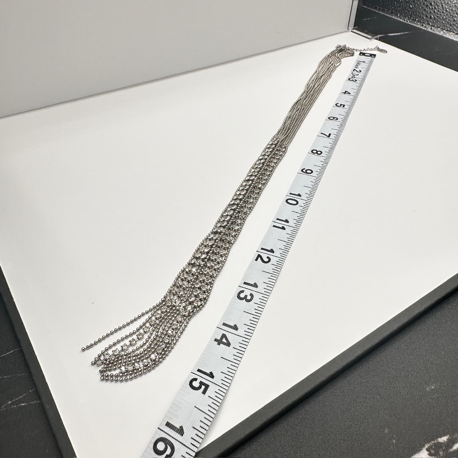 Vintage Rhinestone Statement Necklace Silver Tone Tassel Drop Fashion Jewelry - Thumbnail 13