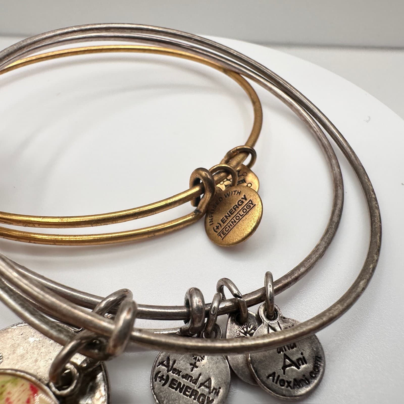 Vintage 90s Alex and Ani Bangle Bracelet Set Mom Peace of Mind Silver &Gold Tone - Thumbnail 5