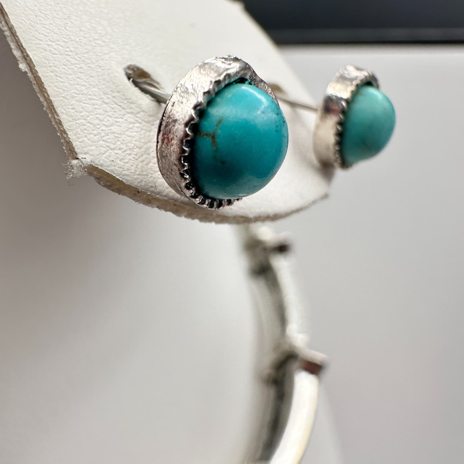 Vintage 90s Turquoise Silver-Tone Choker Necklace Set Boho Woemn's Jewelry - Thumbnail 4