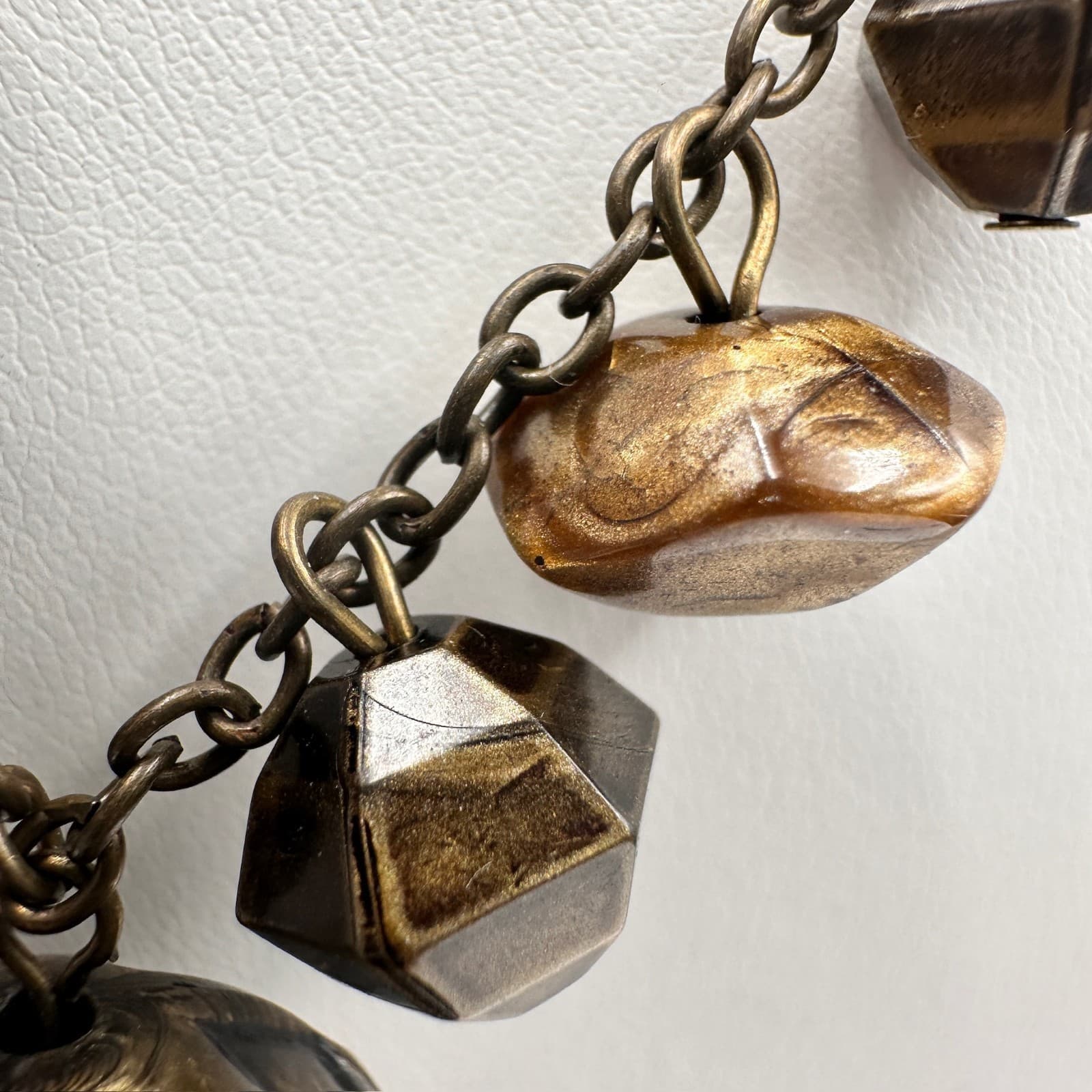 Vintage 80s Boho Statement Necklace Brown Beaded Pendant Chain Tassel Jewelry - Thumbnail 10