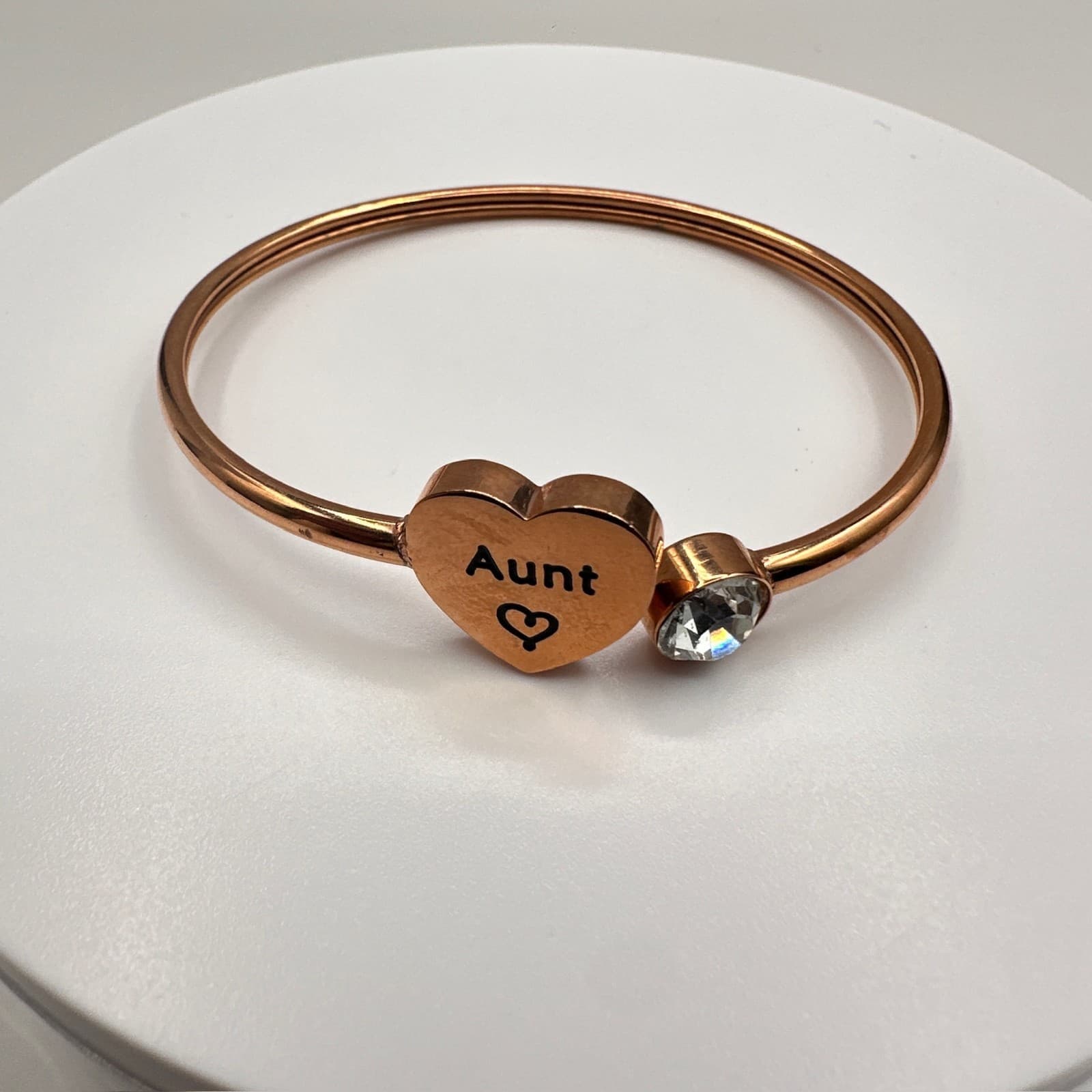 Vintage 90s Gold Tone Aunt Heart Rhinestone Bypass Bangle Bracelet Fashion - Thumbnail 8