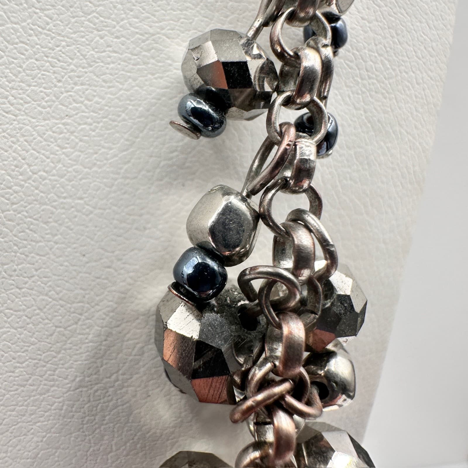 Vintage Jewelry Long Silver Tone Beaded Cluster Necklace Gray Crystal Fashion - Thumbnail 8