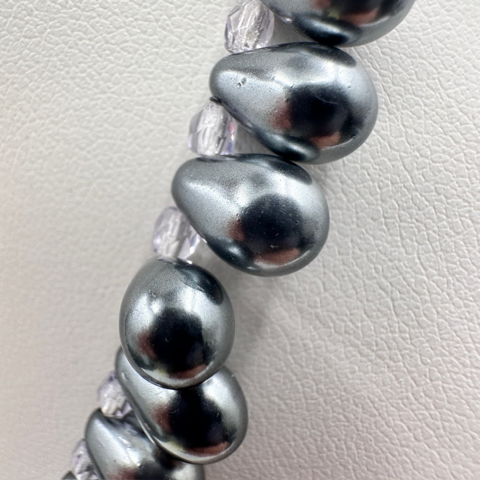 Vintage 80s 90s Elegant Silver Tone Teardrop Pearl-Style Beaded Necklace Jewelry - Thumbnail 10