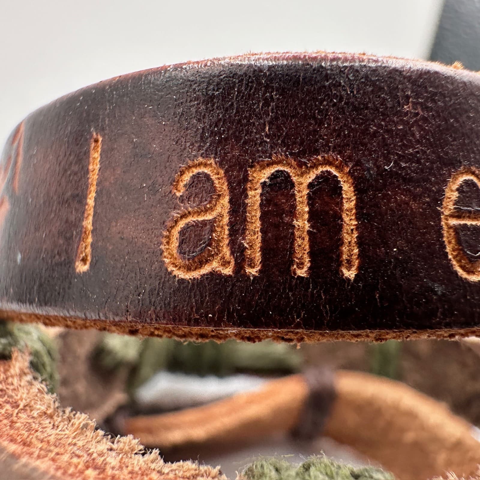 Vintage 90s Brown Leather Wrap Bracelet Set Peace Cross I Am Enough Boho Jewelry - Thumbnail 6