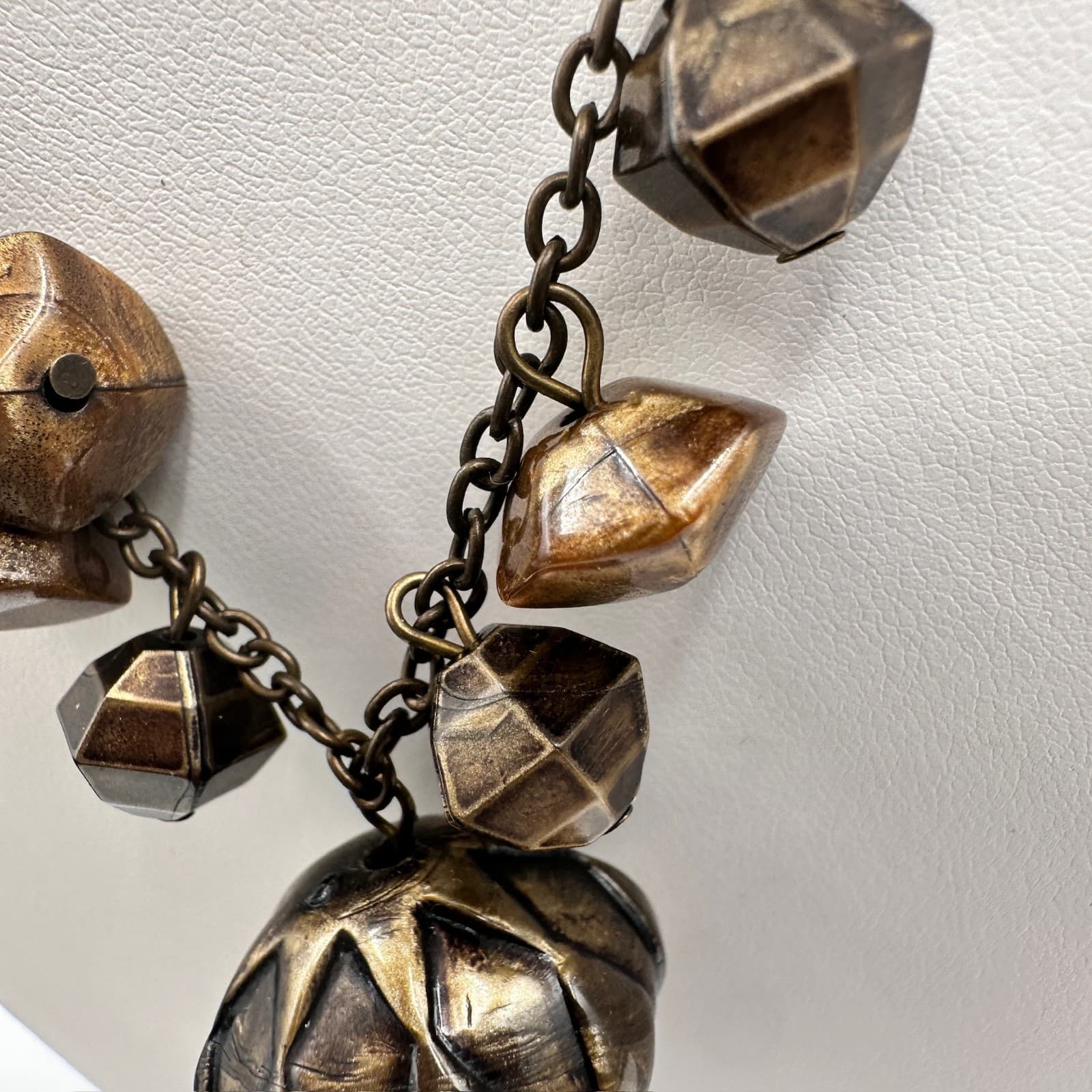 Vintage 80s Boho Statement Necklace Brown Beaded Pendant Chain Tassel Jewelry - Thumbnail 8