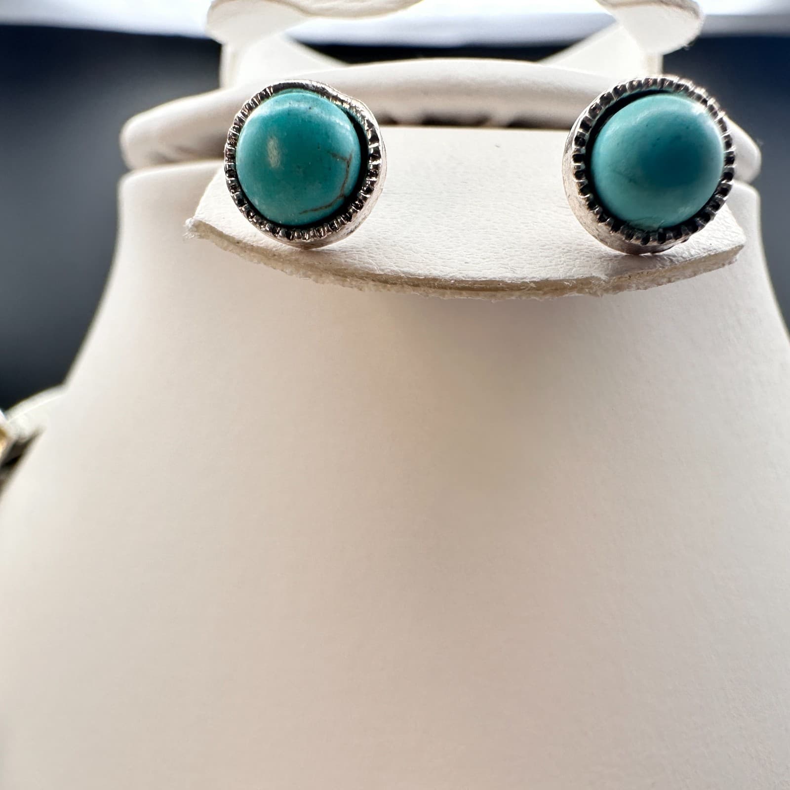 Vintage 90s Turquoise Silver-Tone Choker Necklace Set Boho Woemn's Jewelry - Thumbnail 2
