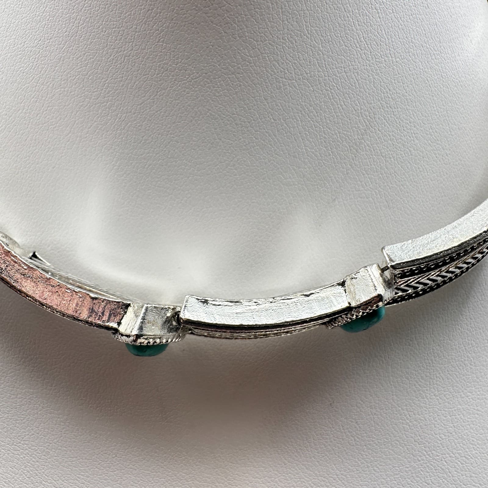 Vintage 90s Turquoise Silver-Tone Choker Necklace Set Boho Woemn's Jewelry - Thumbnail 9