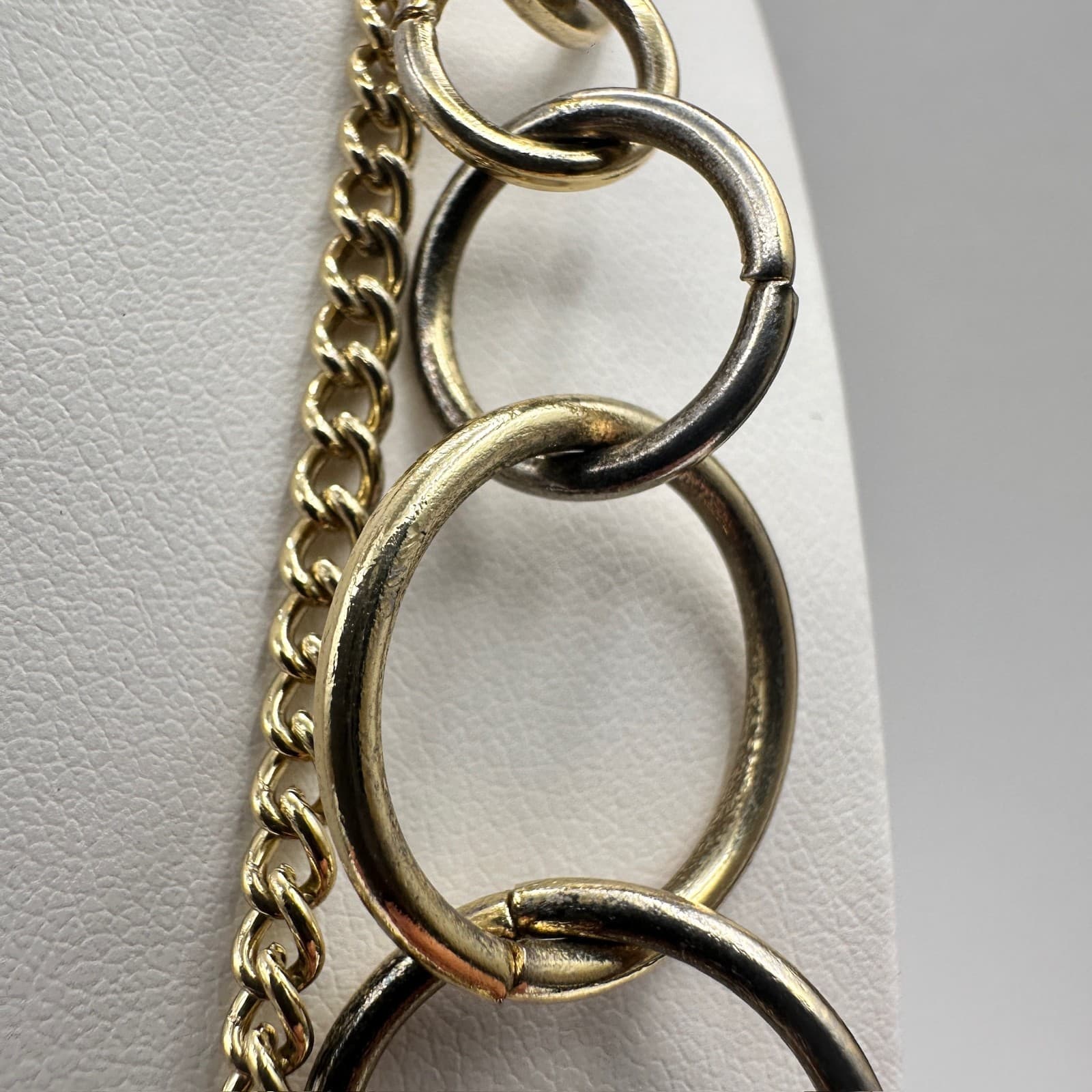 Vintage 90s Jewelry Multi Layer Circle Link Statement Necklace Gold Tone Chain - Thumbnail 7