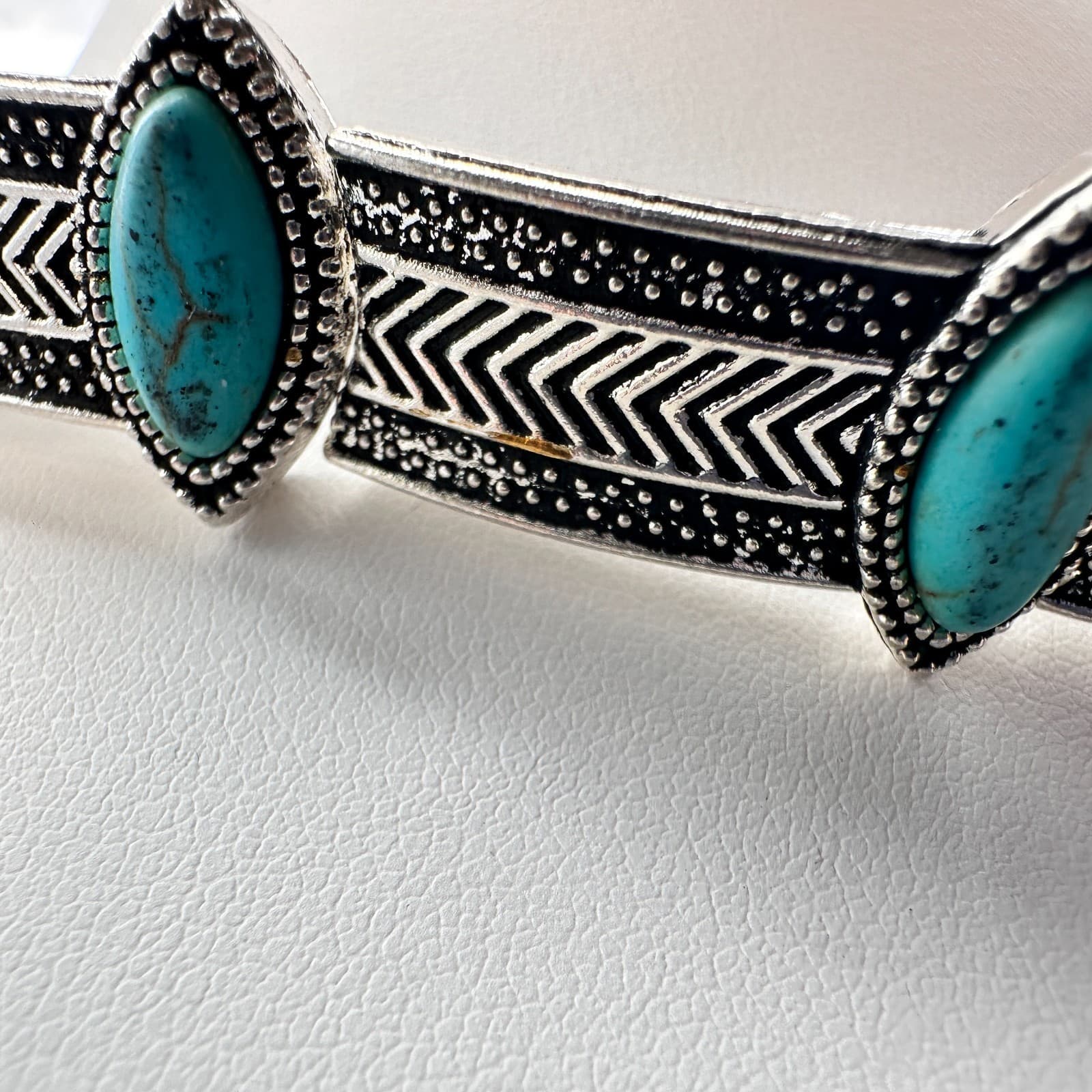 Vintage 90s Turquoise Silver-Tone Choker Necklace Set Boho Woemn's Jewelry - Thumbnail 6