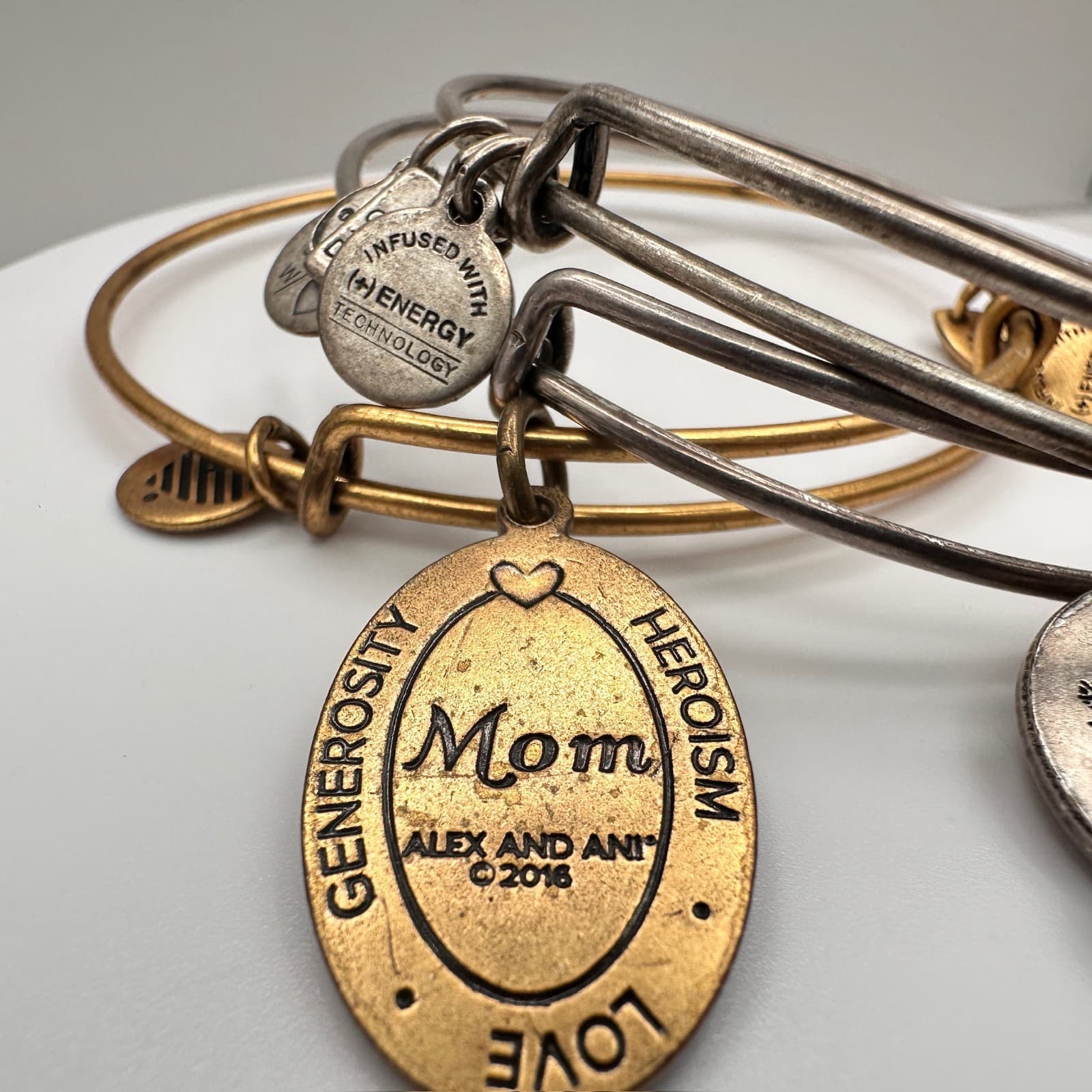 Vintage 90s Alex and Ani Bangle Bracelet Set Mom Peace of Mind Silver &Gold Tone - Thumbnail 6