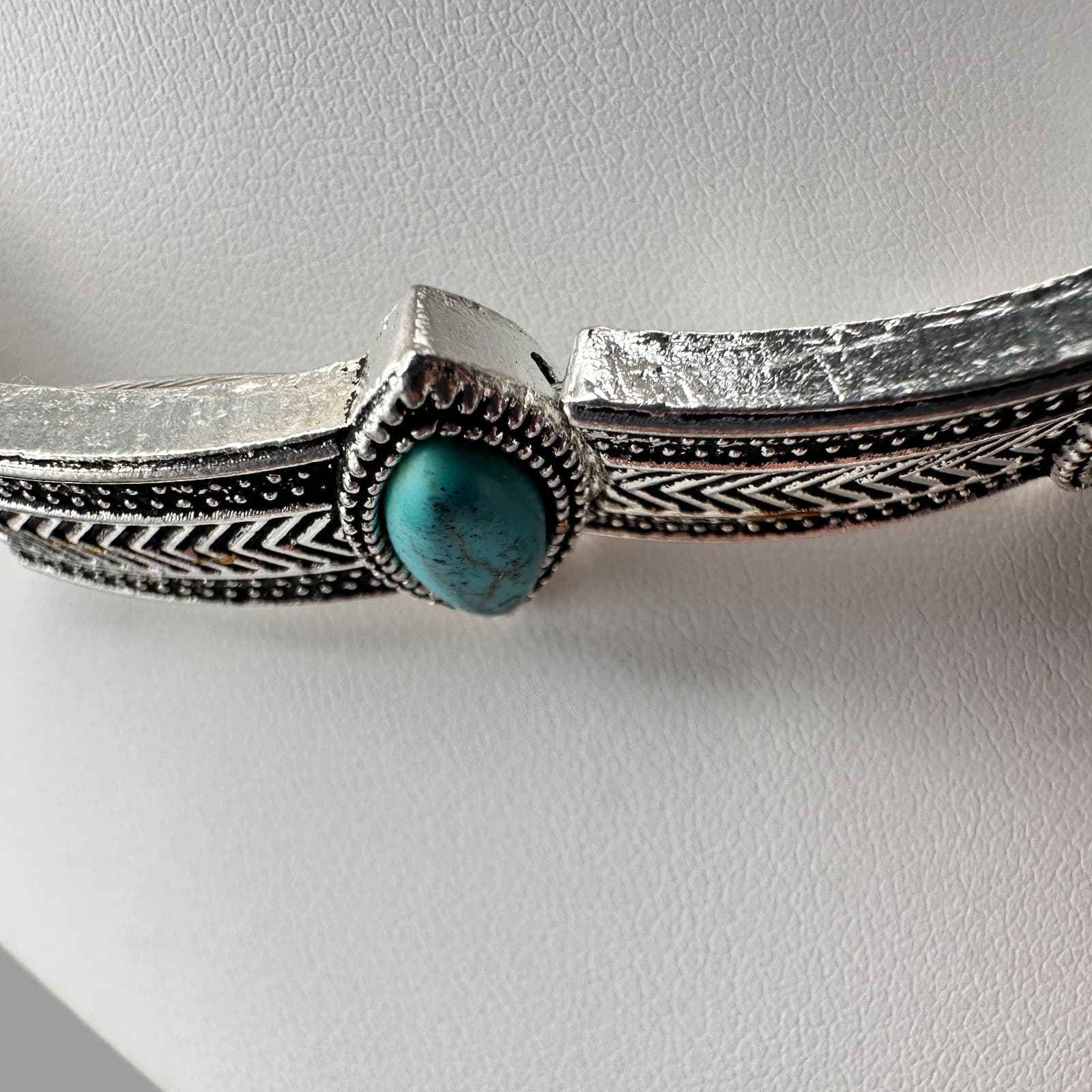 Vintage 90s Turquoise Silver-Tone Choker Necklace Set Boho Woemn's Jewelry - Thumbnail 8